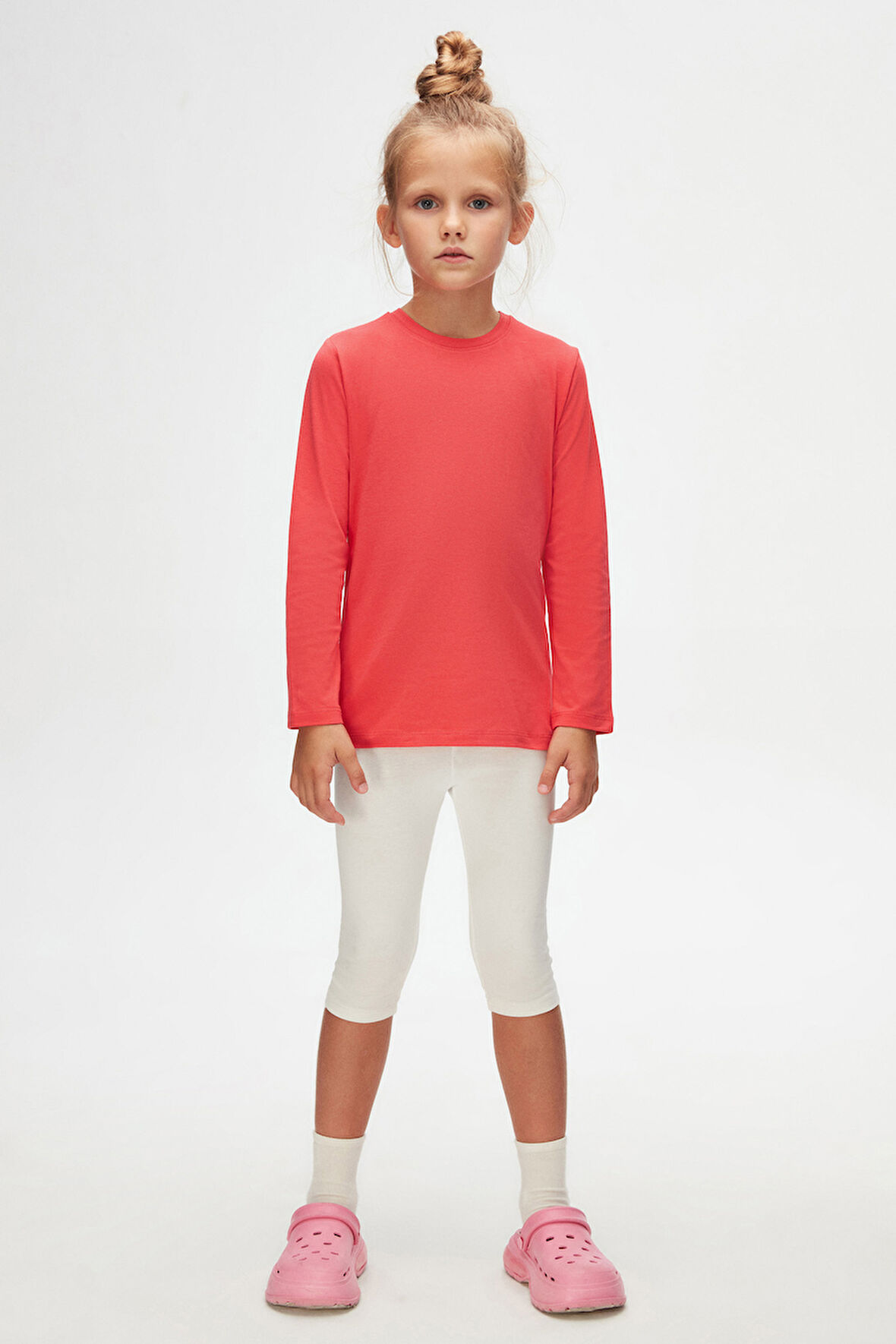 Nar Çiçeği Basic Unisex Çocuk Mevsimlik Sıfır Yaka Uzun Kollu Tişört