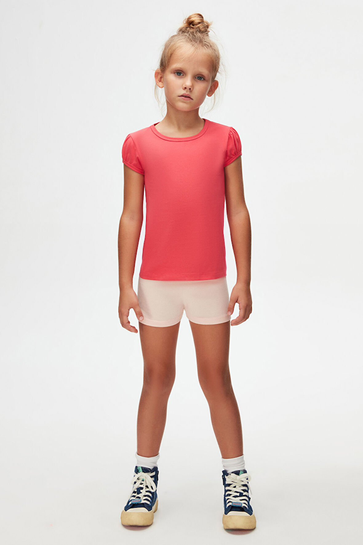 Nar Çiçeği Basic Kız Çocuk Sıfır Yaka Karpuz Kol Tişört