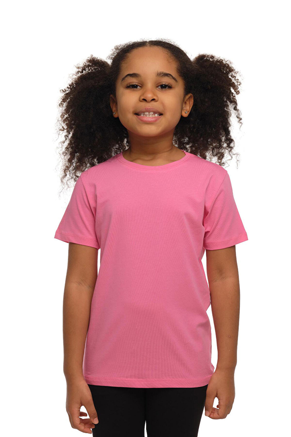 Şeker pembe Basic Unisex Çocuk Sıfır Yaka Kısa Kollu Tişört