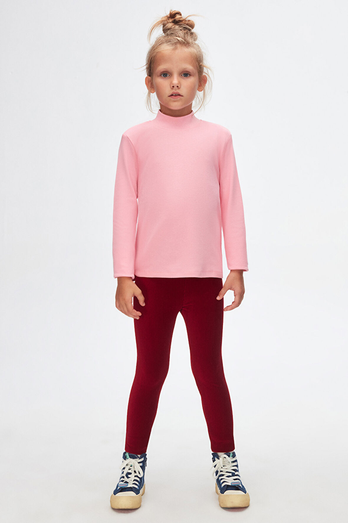 Pembe Basic Kışlık Yarım Balıkçı Yaka Uzun Kollu Kız Çocuk Tişört