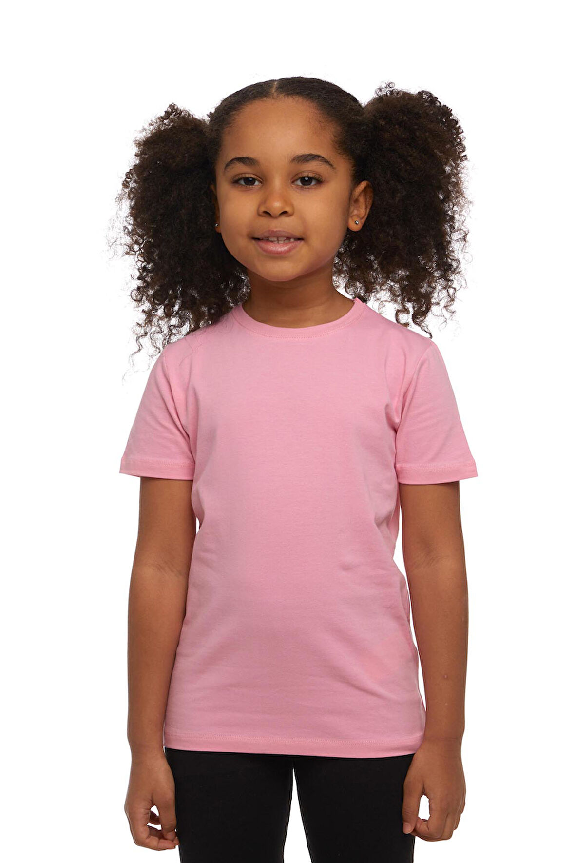 Pembe Basic Unisex Çocuk Sıfır Yaka Kısa Kollu Tişört