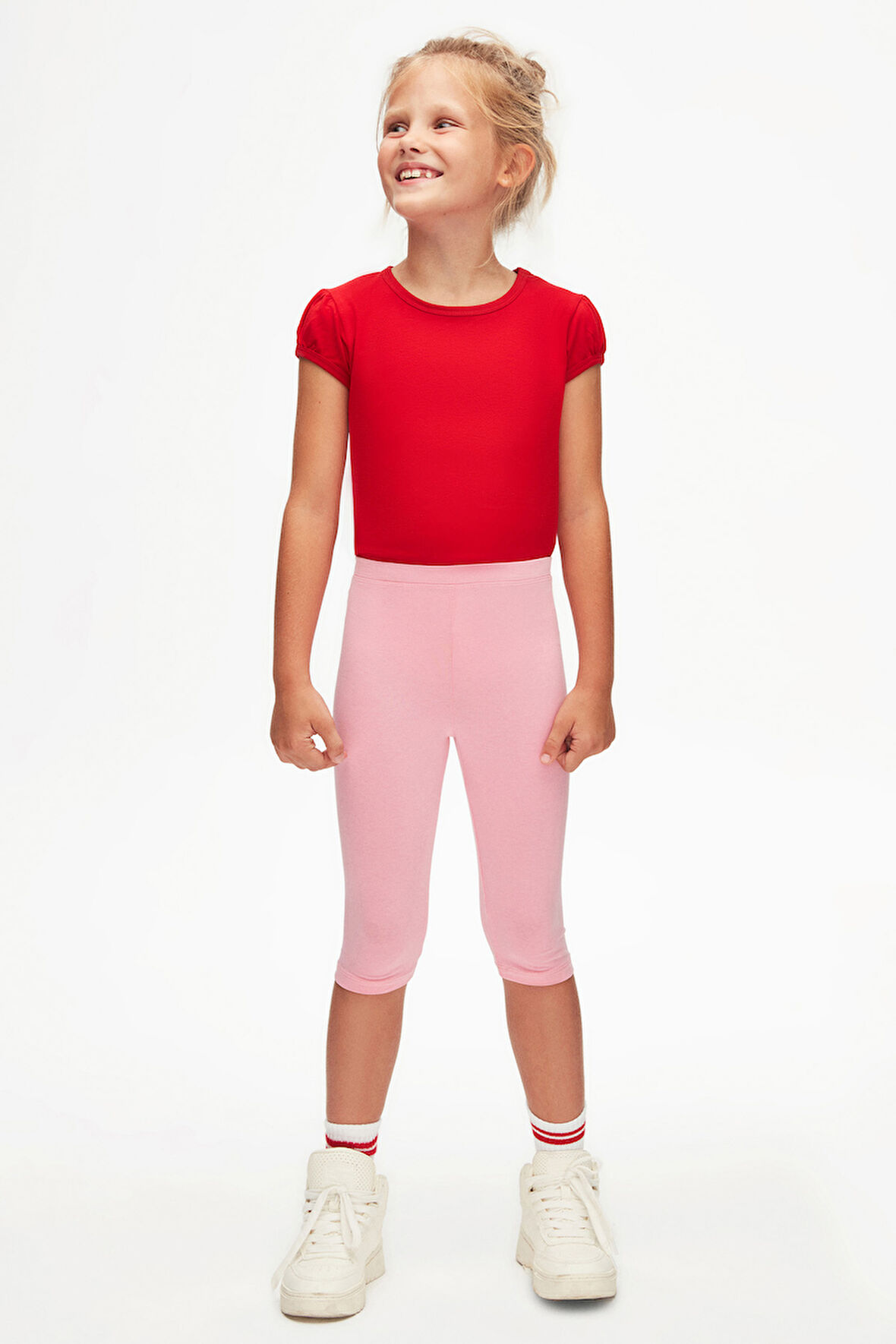 Pembe Basic Kız Çocuk Diz Altı Tayt Kapri