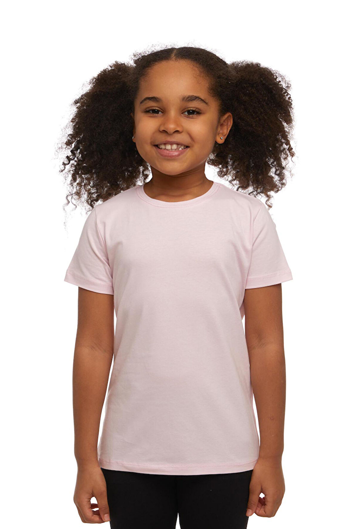 Uçuk pembe Basic Unisex Çocuk Sıfır Yaka Kısa Kollu Tişört
