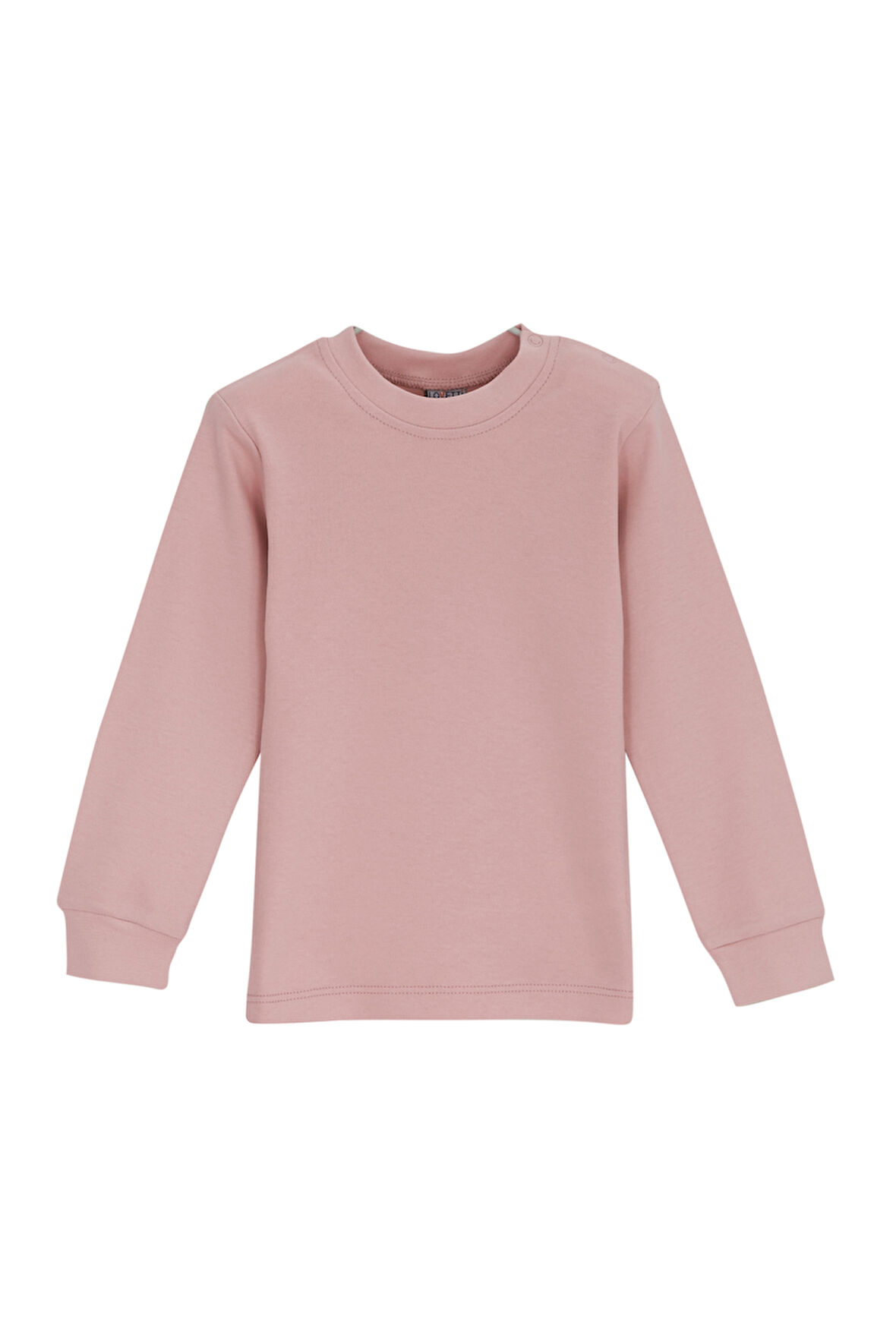 Pudra Pembe Basic Kız Çocuk Çıtçıtlı Sıfır Yaka Kışlık Uzun Kol Tişört