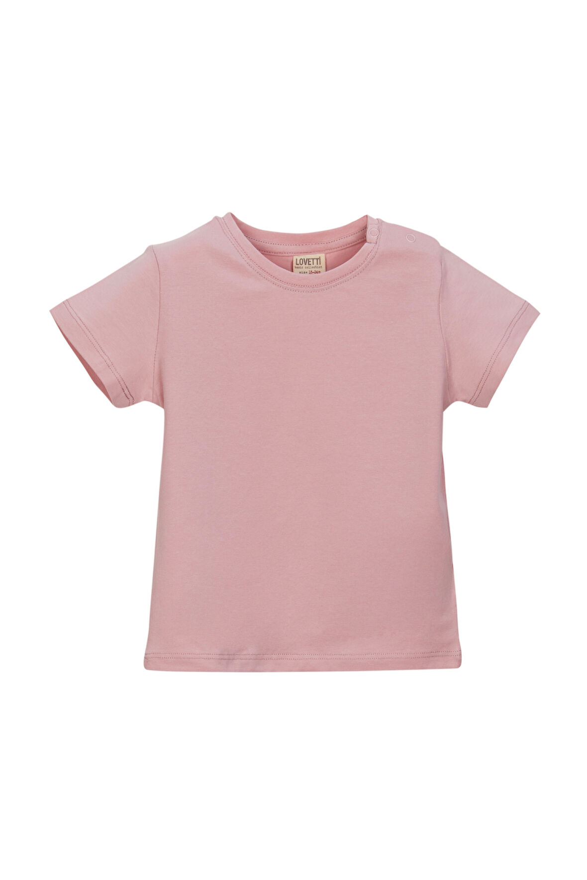 Pudra Pembe Basic Unisex Bebek Çıtçıtlı Sıfır Yaka Kısa Kollu Tişört