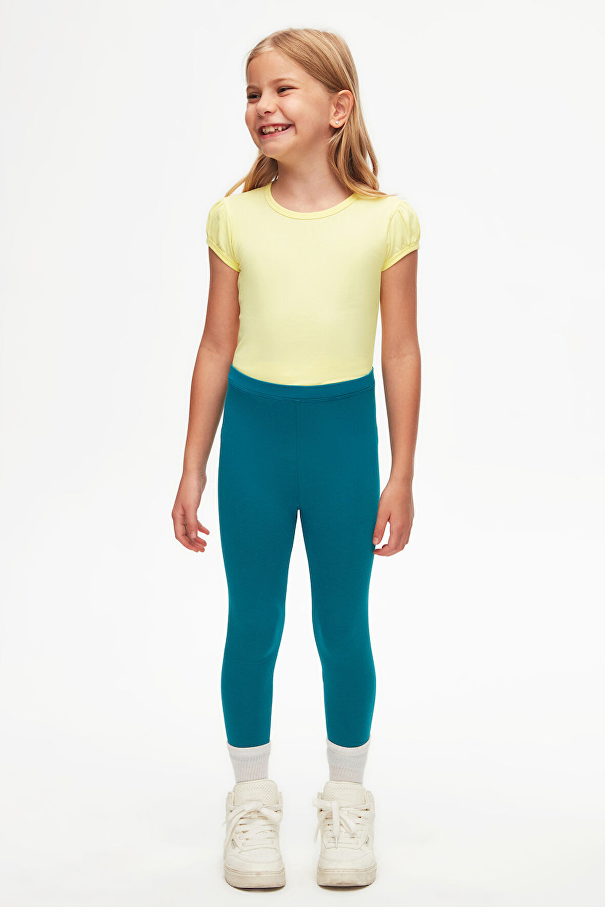 Koyu Petrol Basic Kız Çocuk Yazlık Tayt