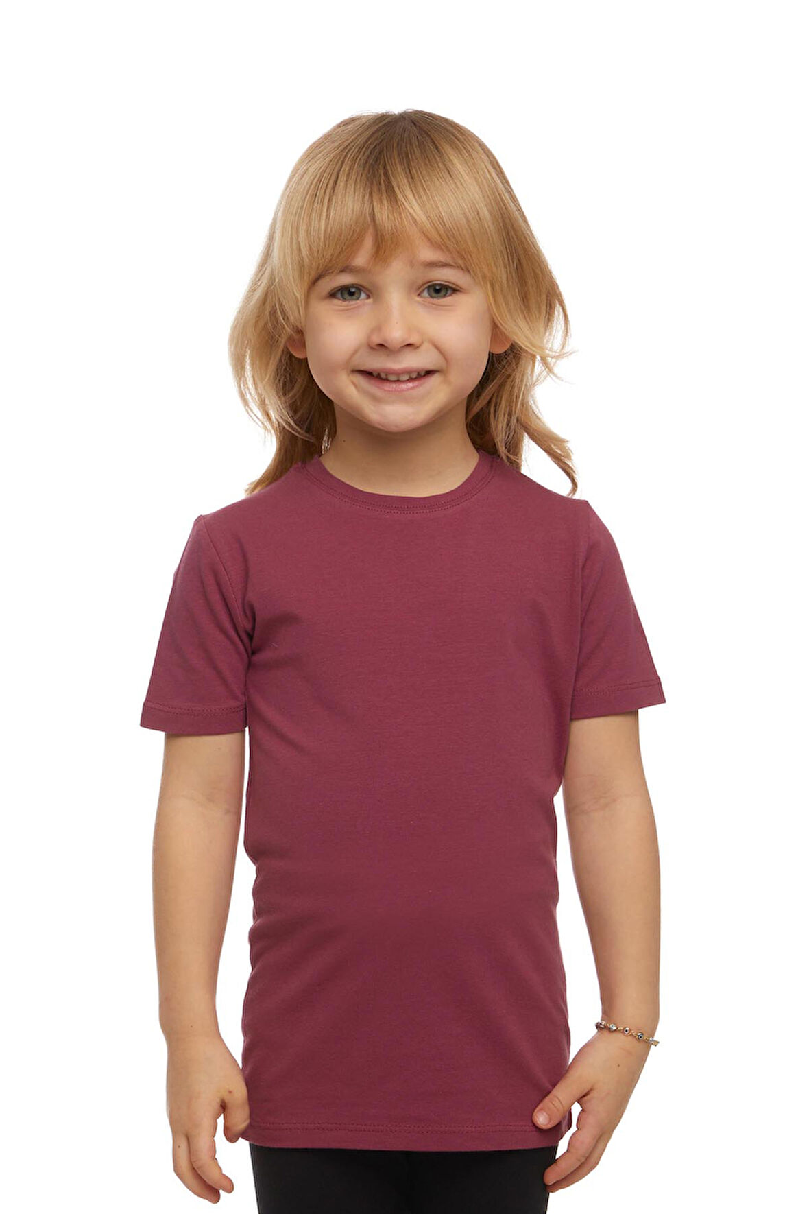 Açık Mürdüm Basic Unisex Çocuk Sıfır Yaka Kısa Kollu Tişört