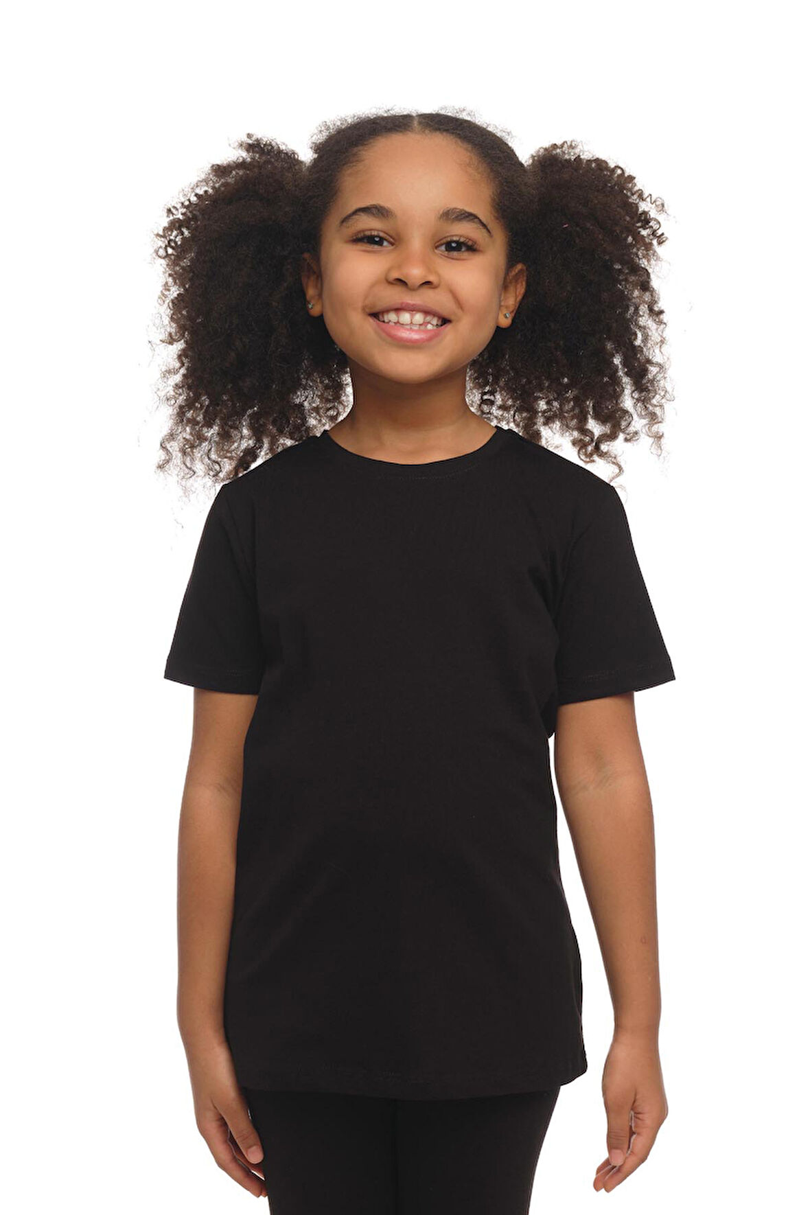 Siyah Basic Unisex Çocuk Sıfır Yaka Kısa Kollu Tişört