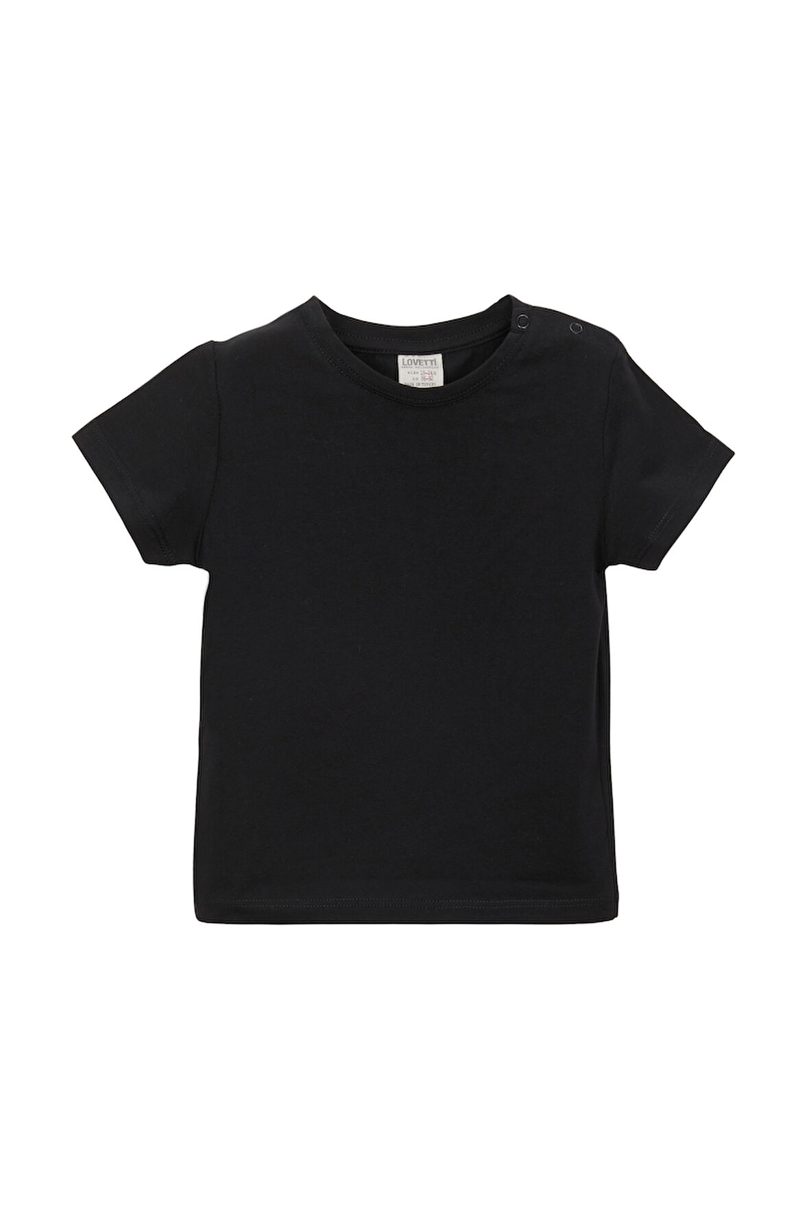 Siyah Basic Unisex Bebek Çıtçıtlı Sıfır Yaka Kısa Kollu Tişört