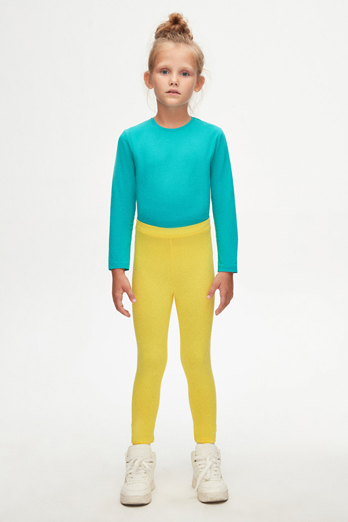 Sarı Basic Kız Çocuk Yazlık Tayt