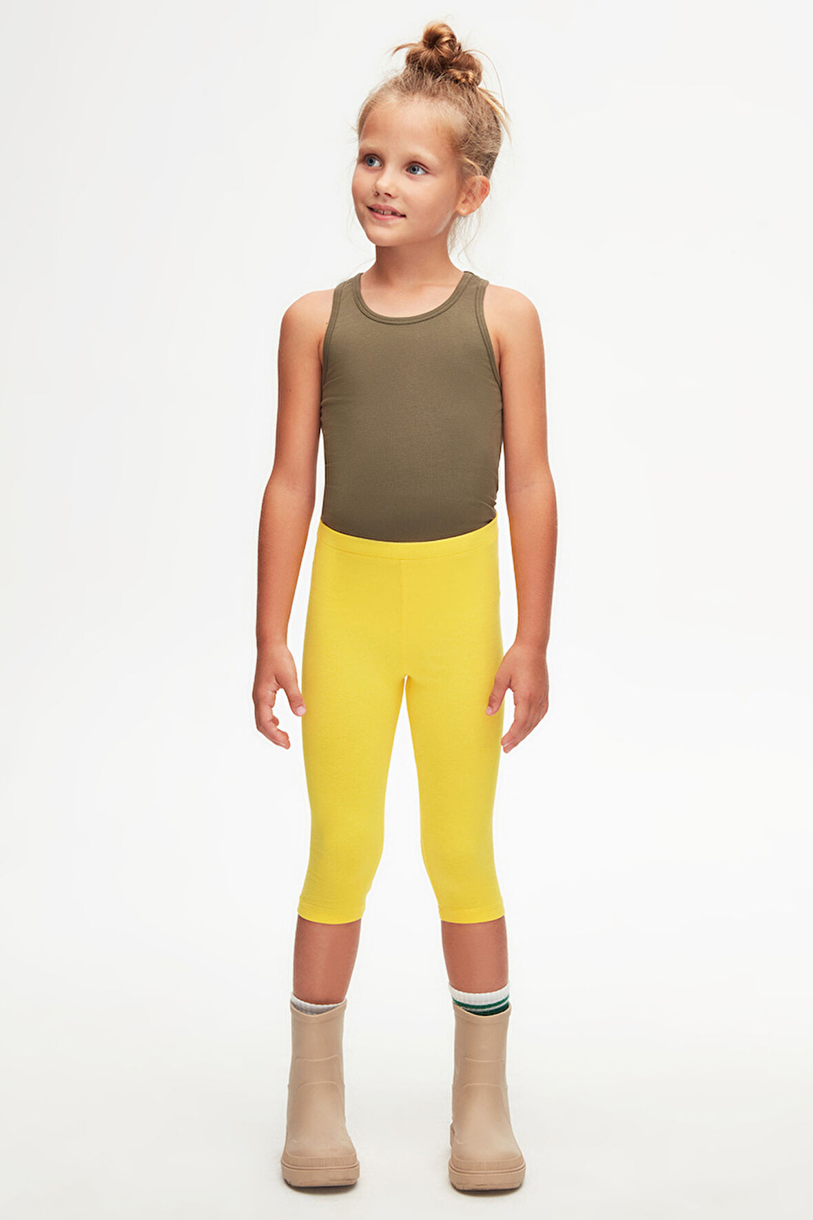 Sarı Basic Kız Çocuk Diz Altı Tayt Kapri