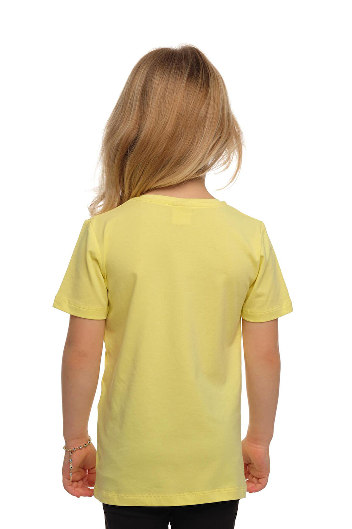 Açık Sarı Basic Unisex Çocuk Sıfır Yaka Kısa Kollu Tişört