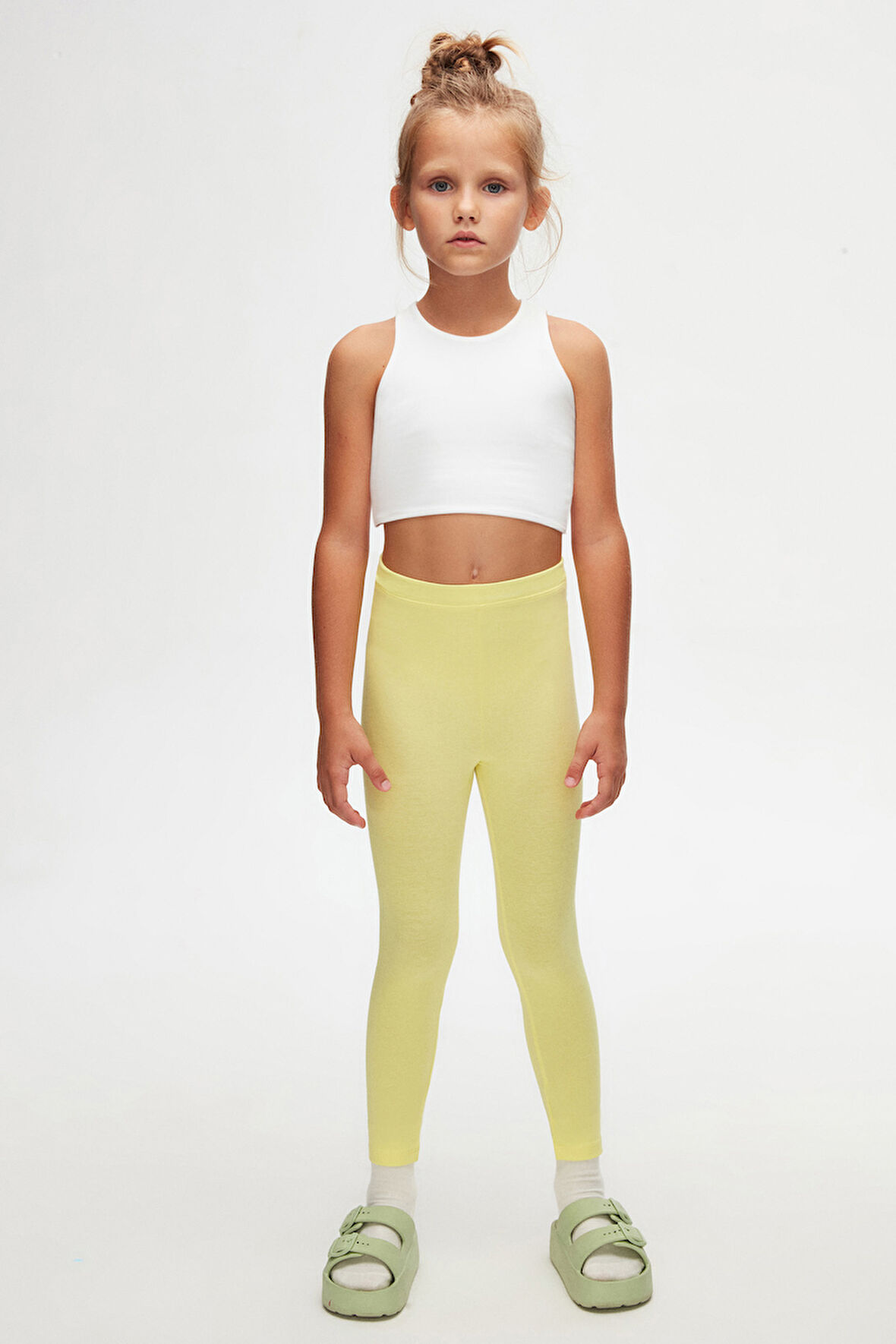 Açık Sarı Basic Kız Çocuk Yazlık Tayt