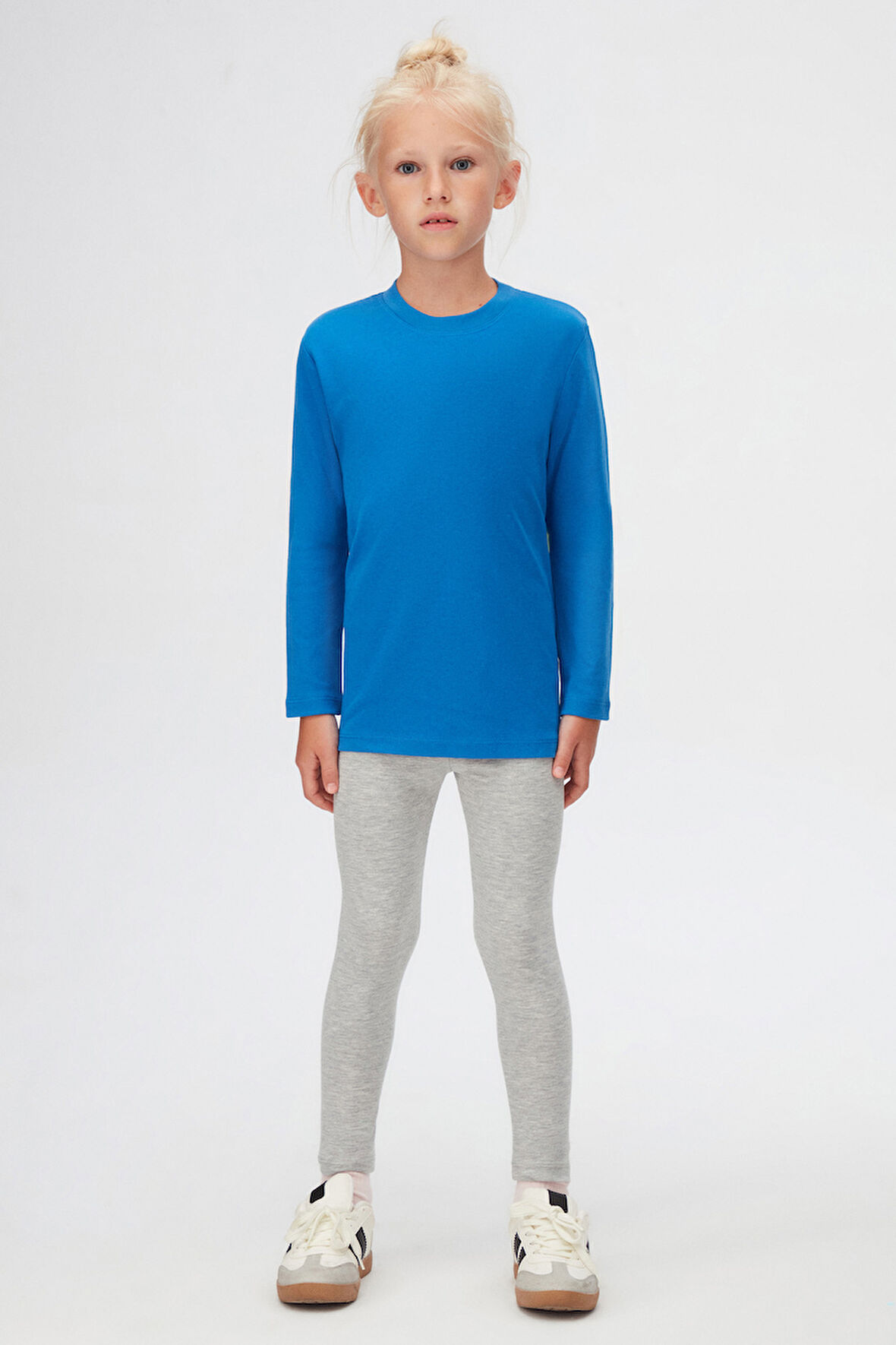 Saks Basic Kışlık Sıfır Yaka Uzun Kollu Kız Çocuk Tişört