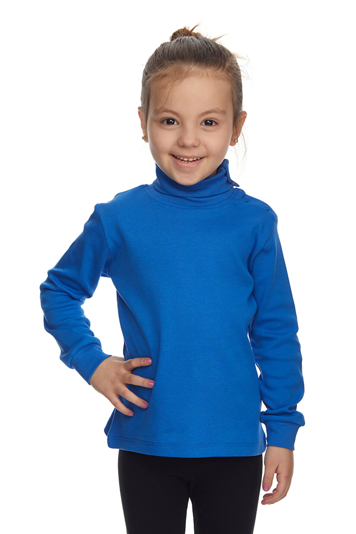 Saks Basic Kız Çocuk Çıtçıtlı Tam Balıkçı Yaka Şardonlu Kışlık Uzun Kollu Tişört