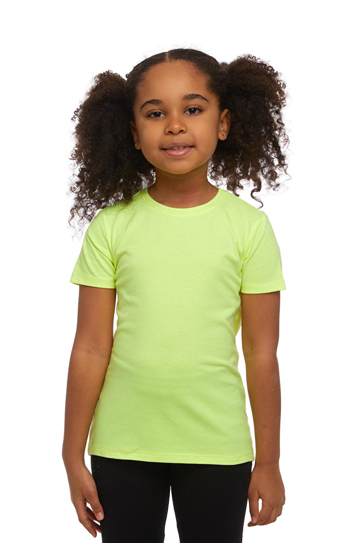 Neon Sarı Basic Unisex Çocuk Sıfır Yaka Kısa Kollu Tişört