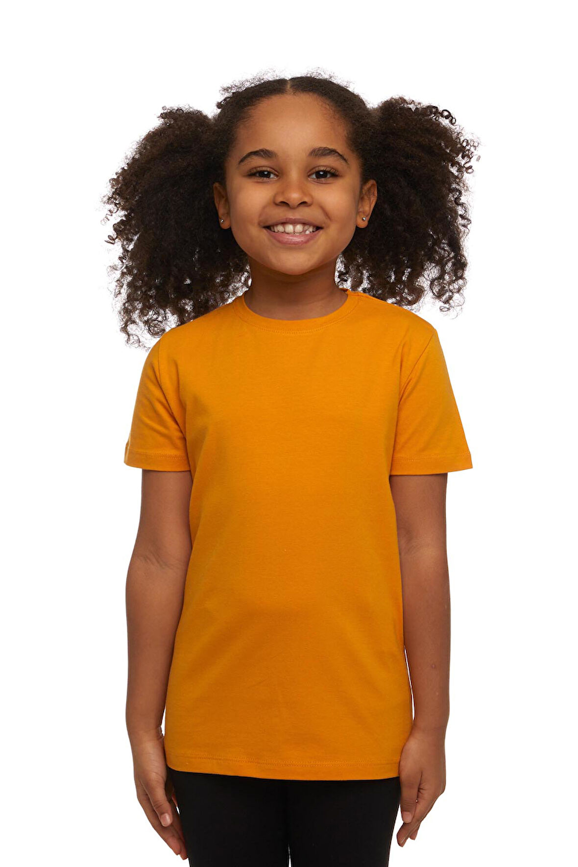 Kadmium Sarı Basic Unisex Çocuk Sıfır Yaka Kısa Kollu Tişört