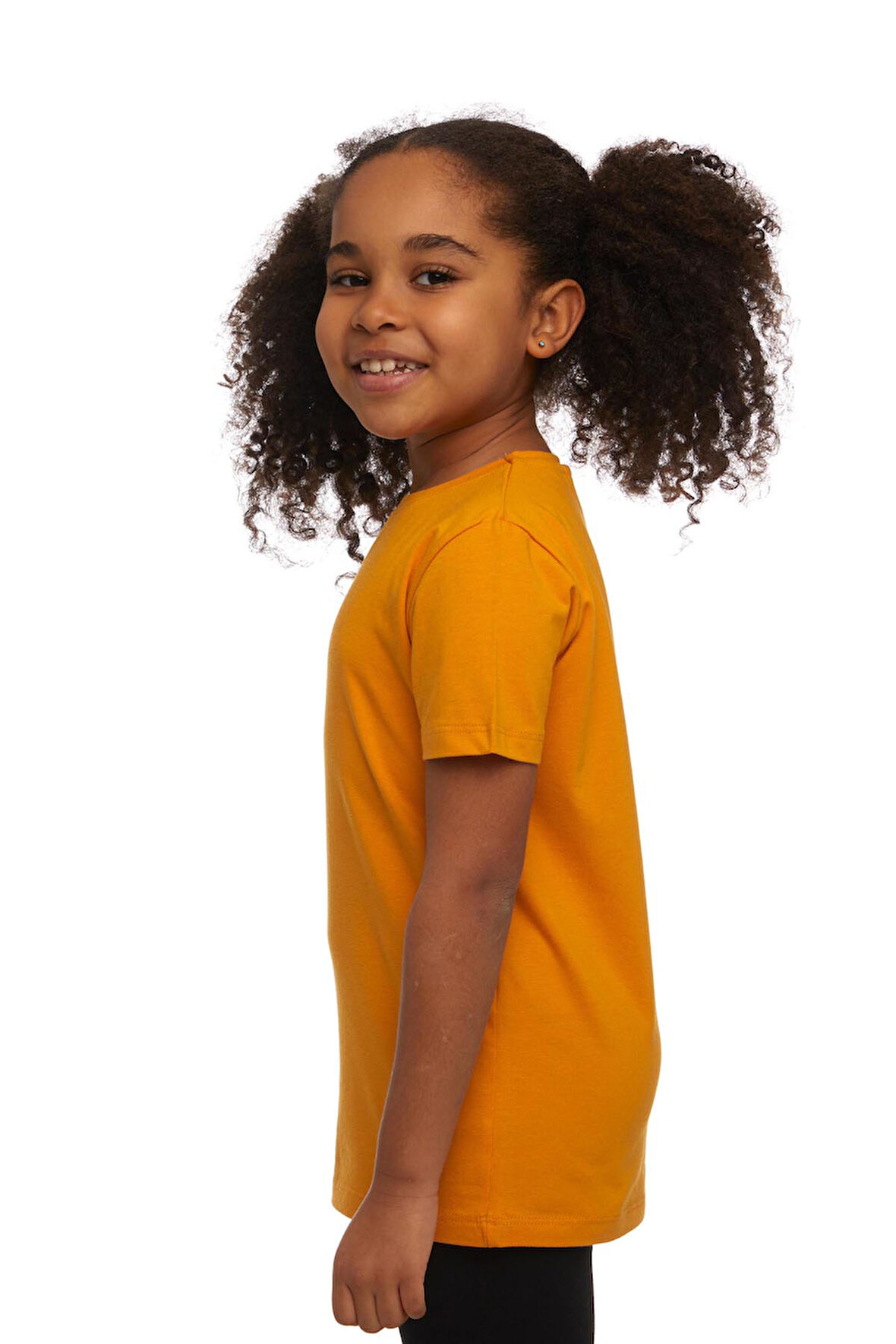 Kadmium Sarı Basic Unisex Çocuk Sıfır Yaka Kısa Kollu Tişört