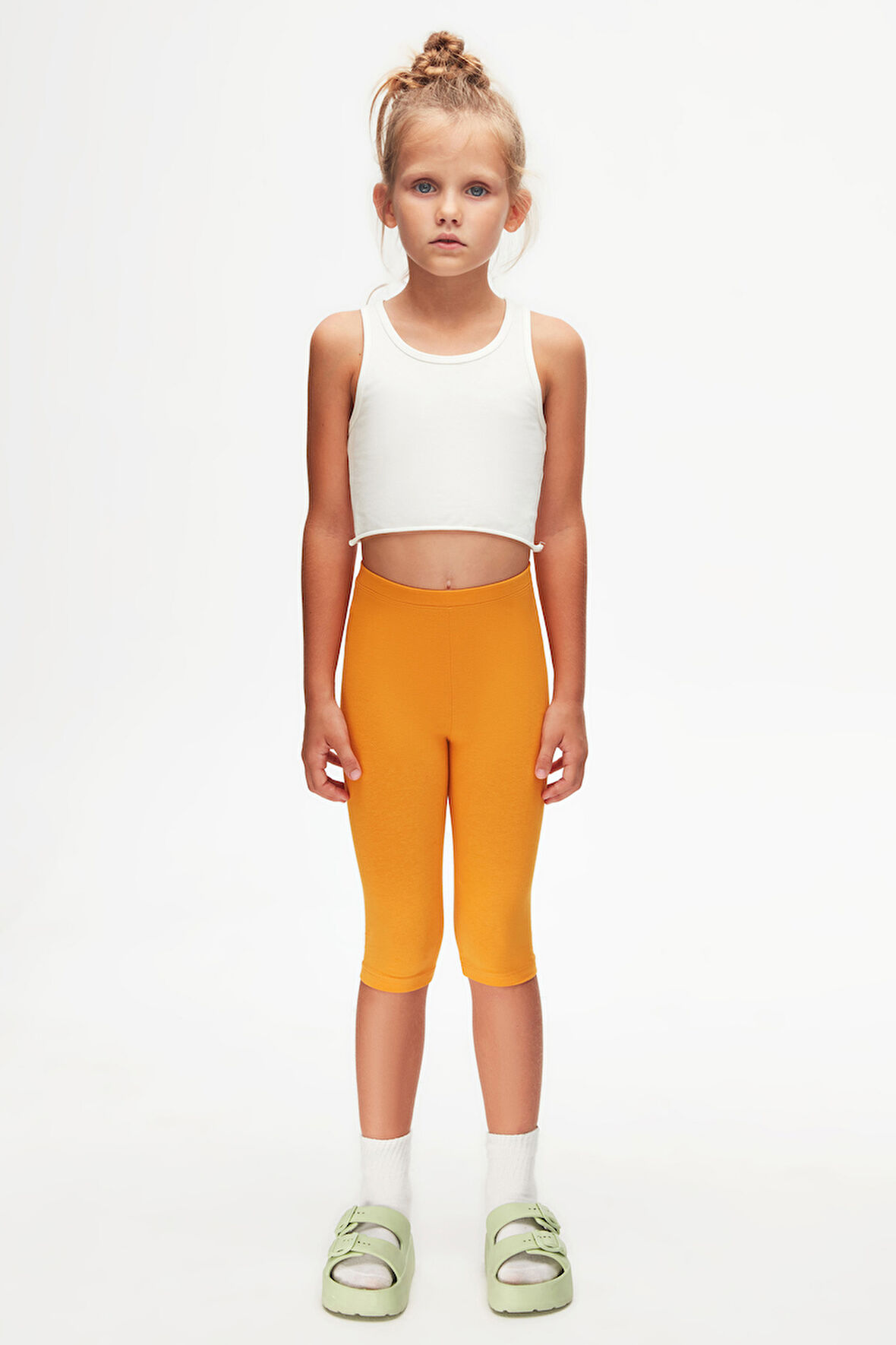 Kadmium Sarı Basic Kız Çocuk Diz Altı Tayt Kapri