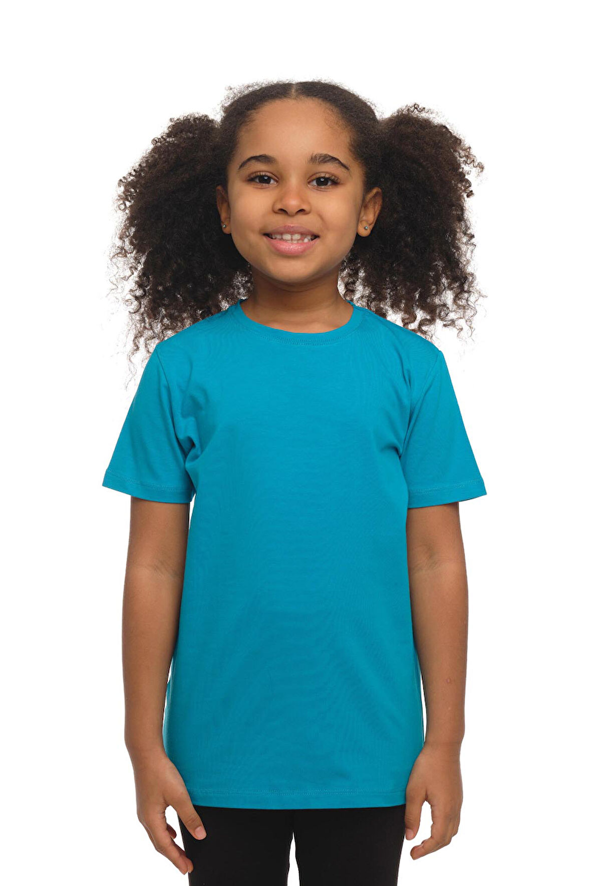 Koyu Turkuaz Basic Unisex Çocuk Sıfır Yaka Kısa Kollu Tişört
