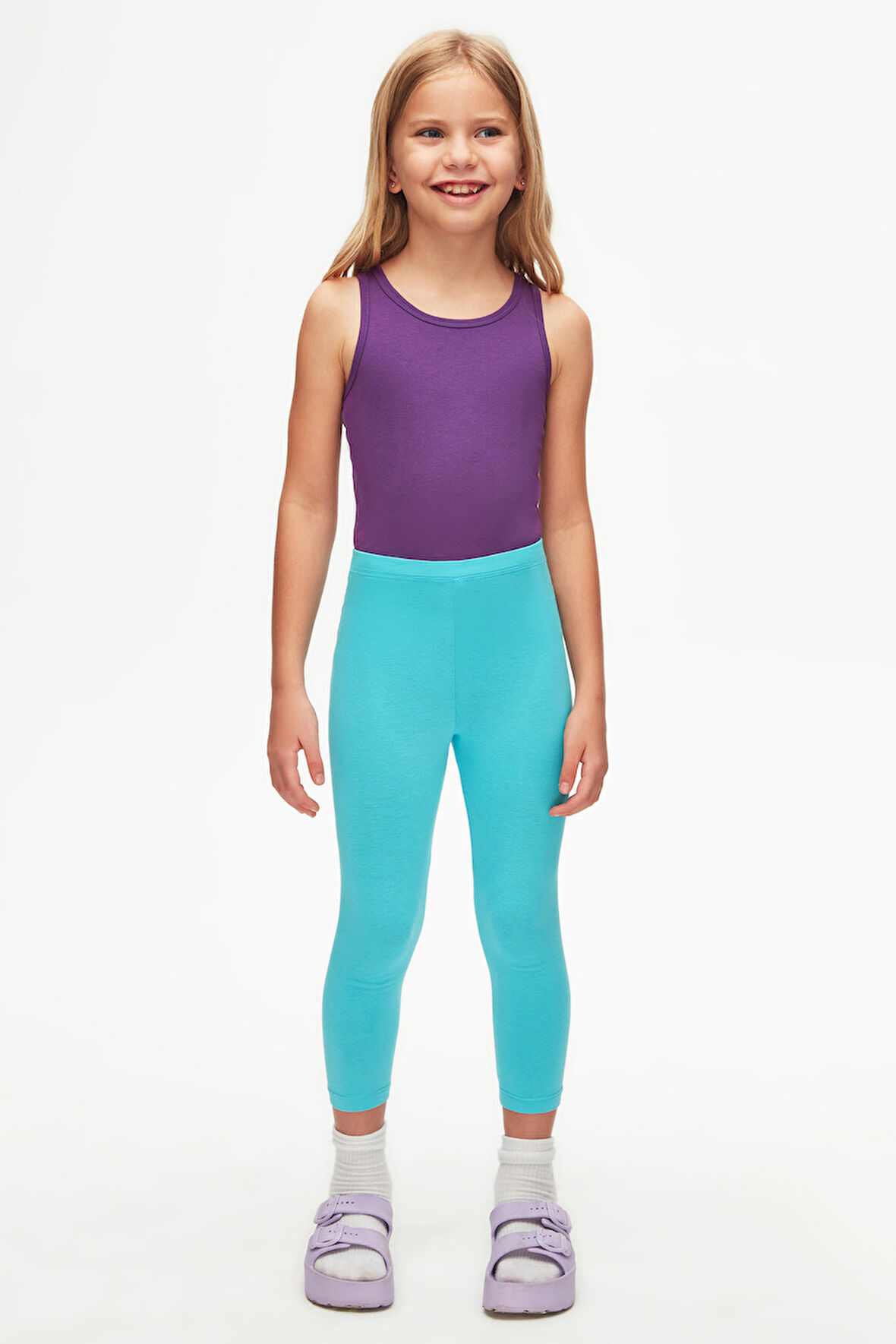 Açık Turkuaz Basic Kız Çocuk Yazlık Tayt