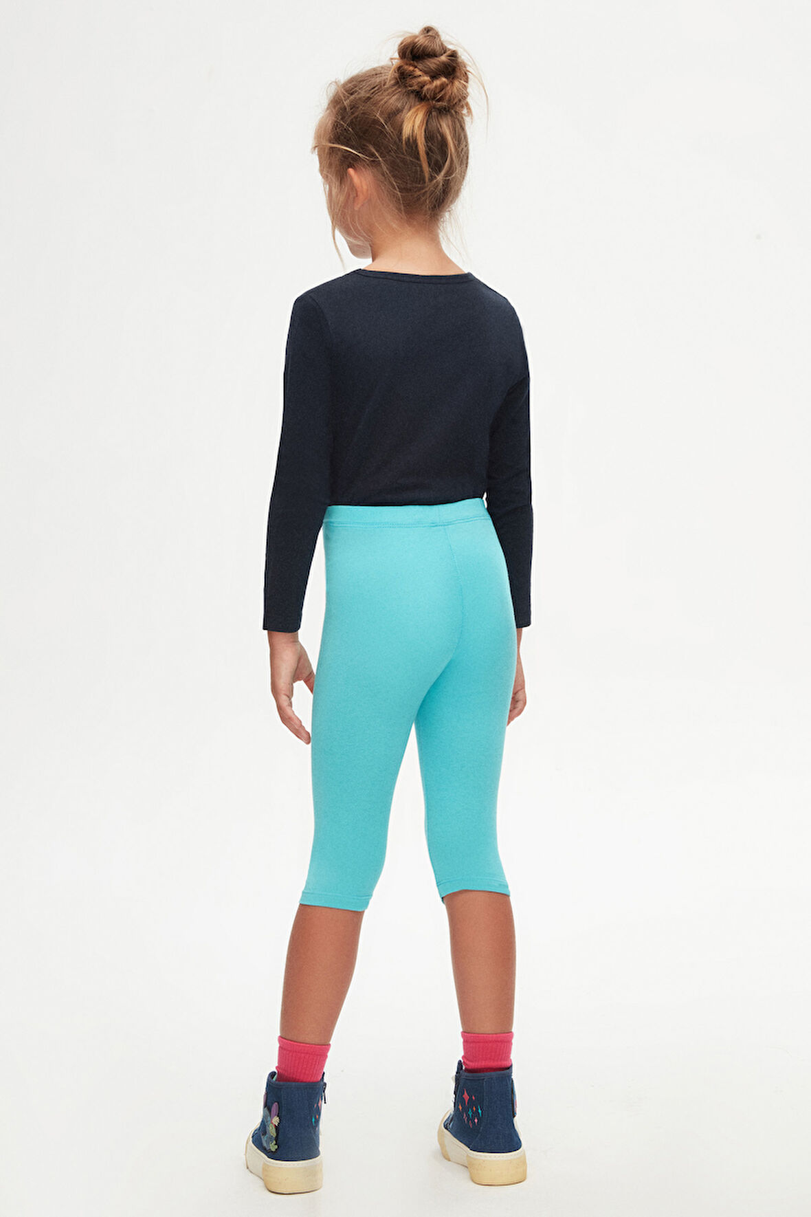 Açık Turkuaz Basic Kız Çocuk Diz Altı Tayt Kapri