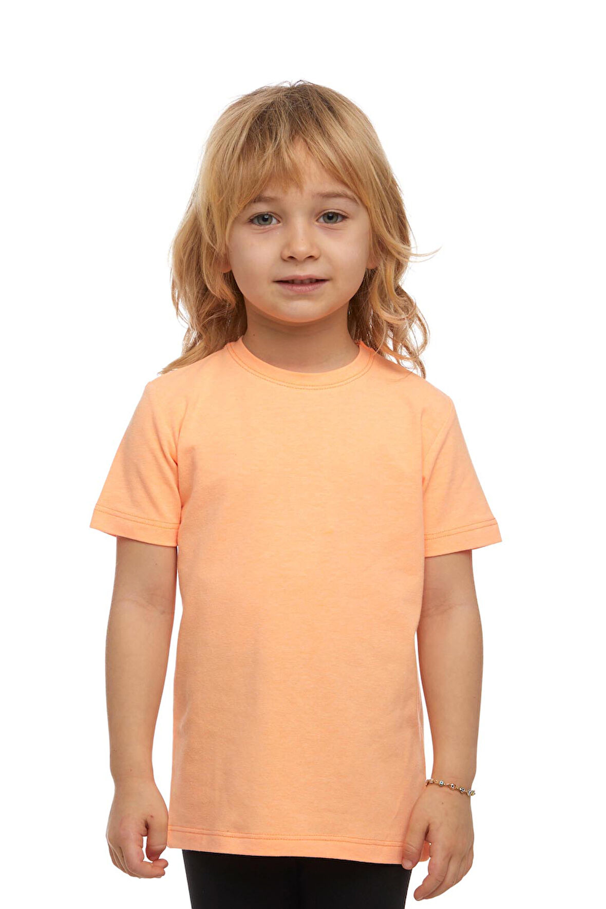 Fosfor Kayısı Basic Unisex Çocuk Sıfır Yaka Kısa Kollu Tişört