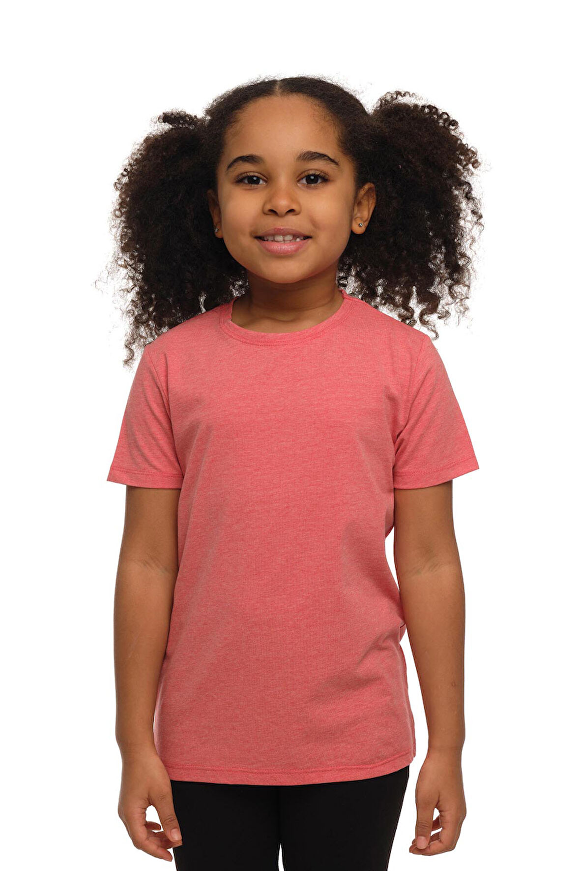 Turuncu Melanj Basic Unisex Çocuk Sıfır Yaka Kısa Kollu Tişört