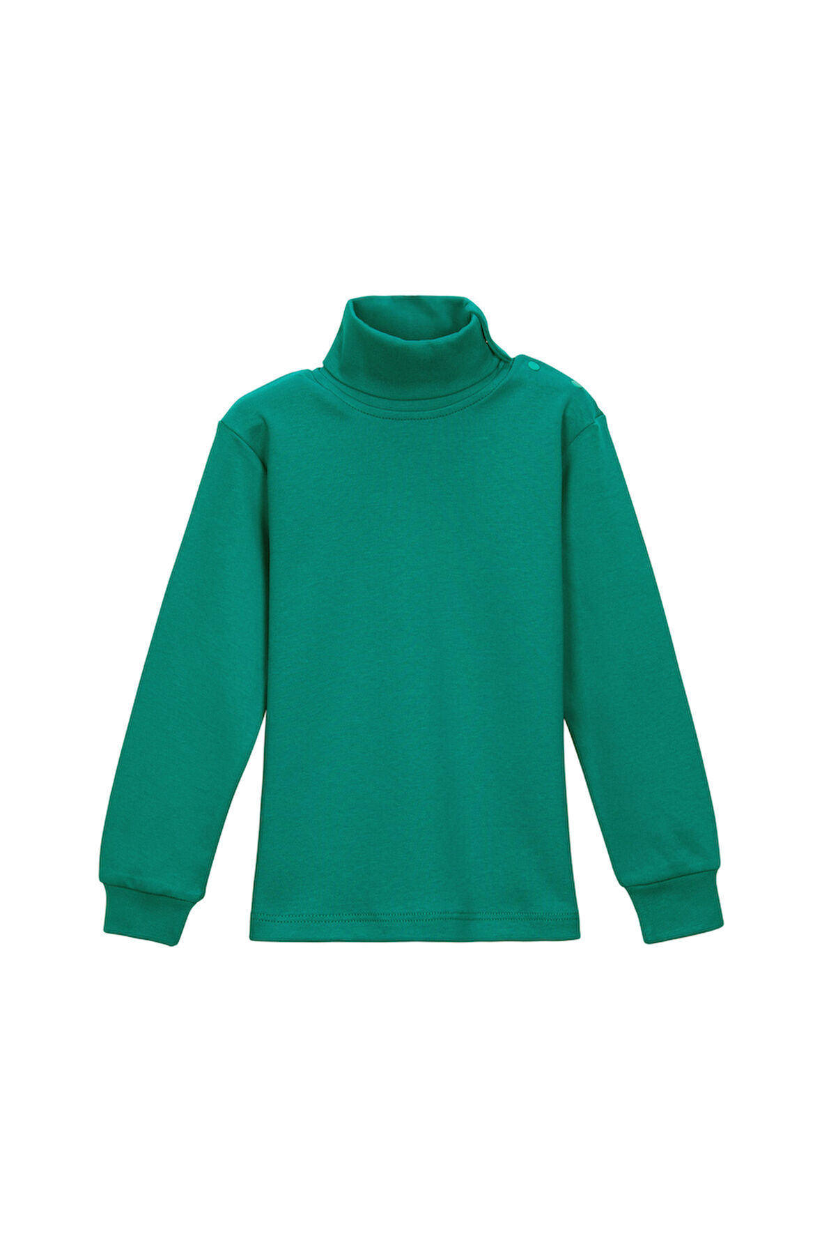 Koyu Yeşil Basic Kız Çocuk Çıtçıtlı Tam Balıkçı Yaka Şardonlu Kışlık Uzun Kollu Tişört