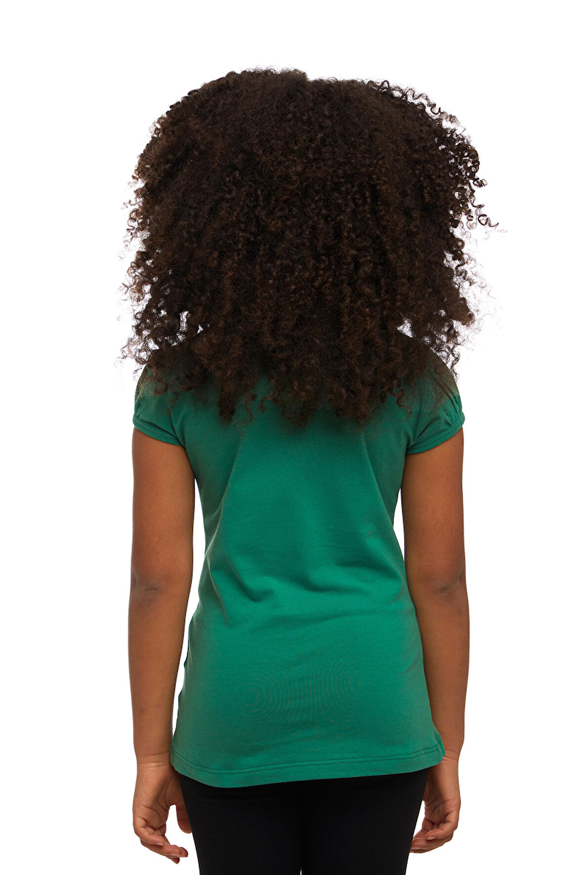 Koyu Yeşil Basic Kız Çocuk Sıfır Yaka Karpuz Kol Tişört