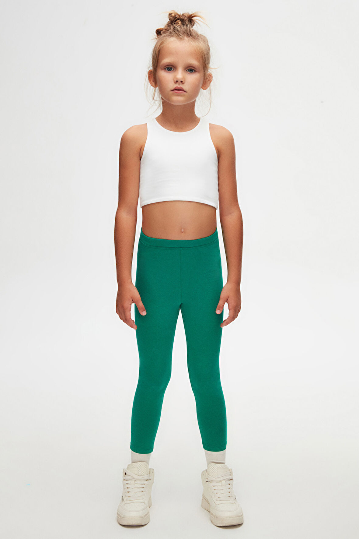 Koyu Yeşil Basic Kız Çocuk Yazlık Tayt