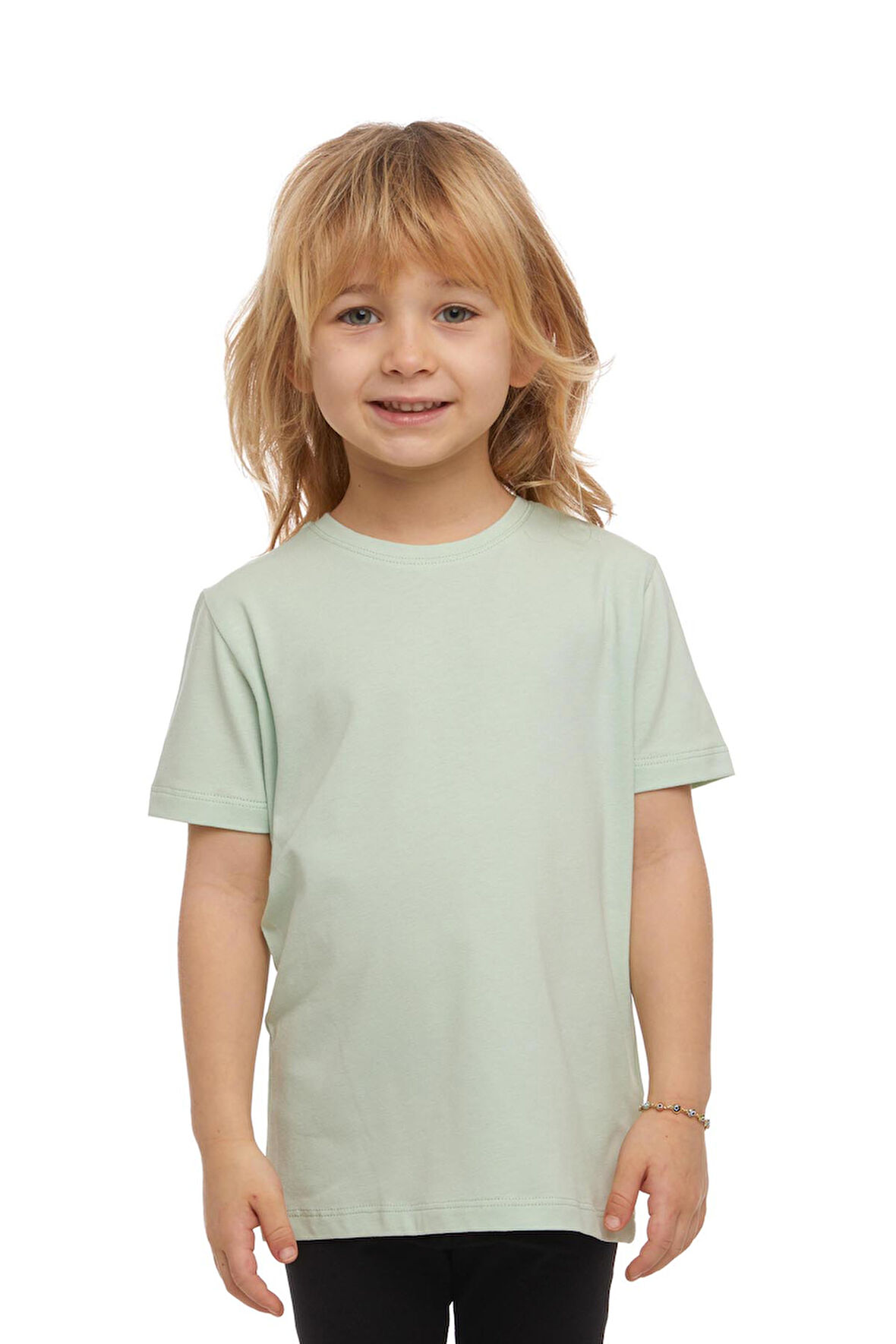 Soft Yeşil Basic Unisex Çocuk Sıfır Yaka Kısa Kollu Tişört