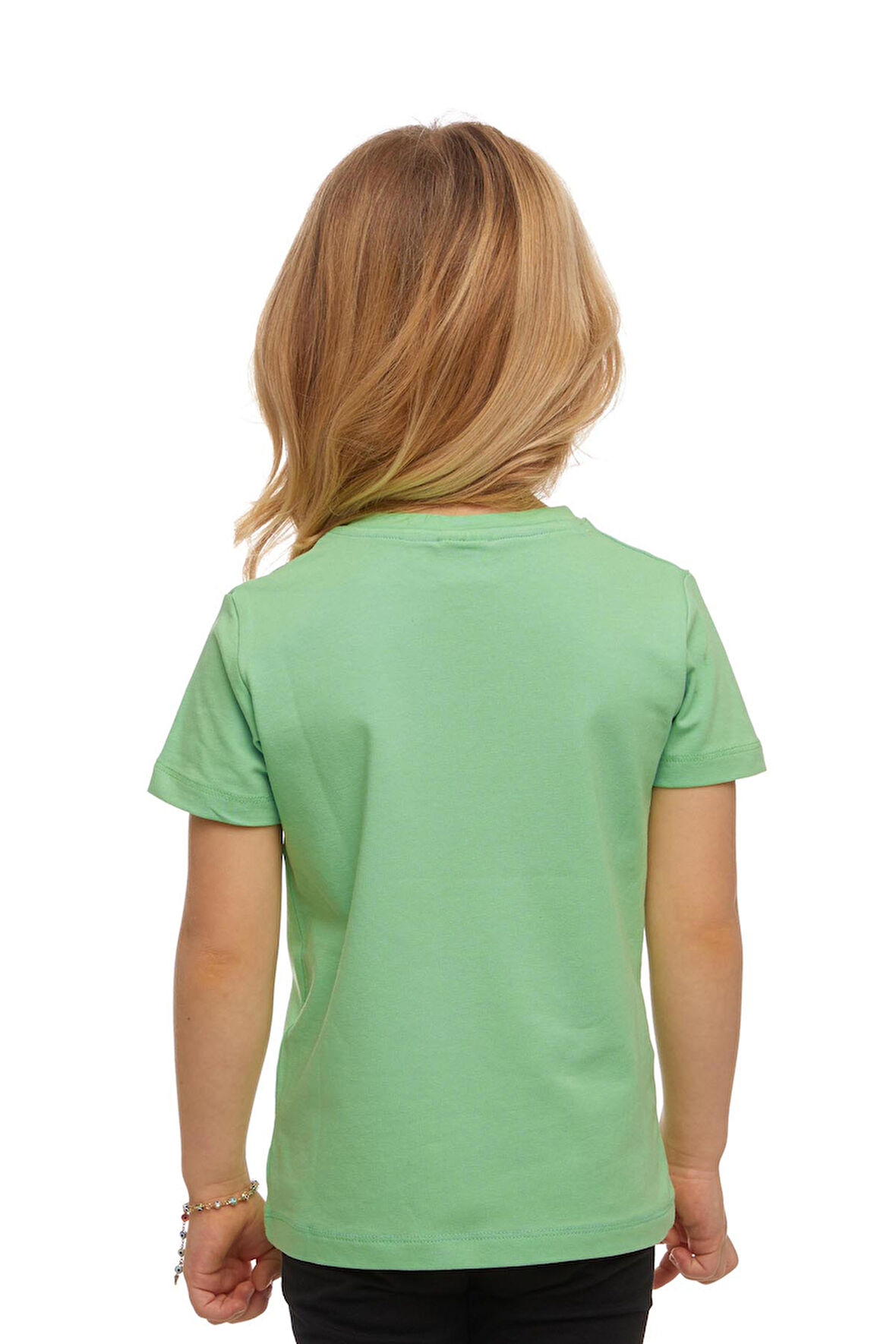 Pastel Yeşil Basic Unisex Çocuk Sıfır Yaka Kısa Kollu Tişört