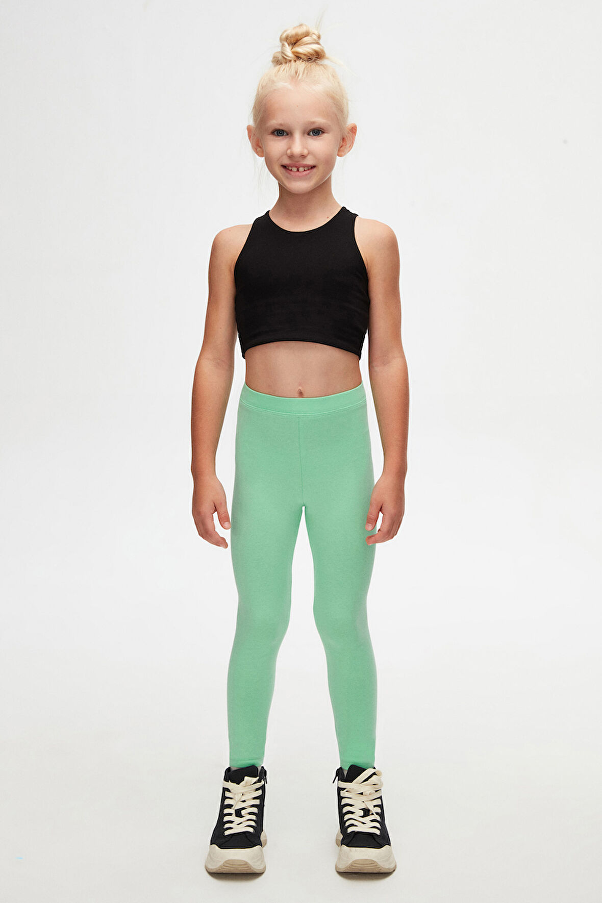 Pastel Yeşil Basic Kız Çocuk Yazlık Tayt