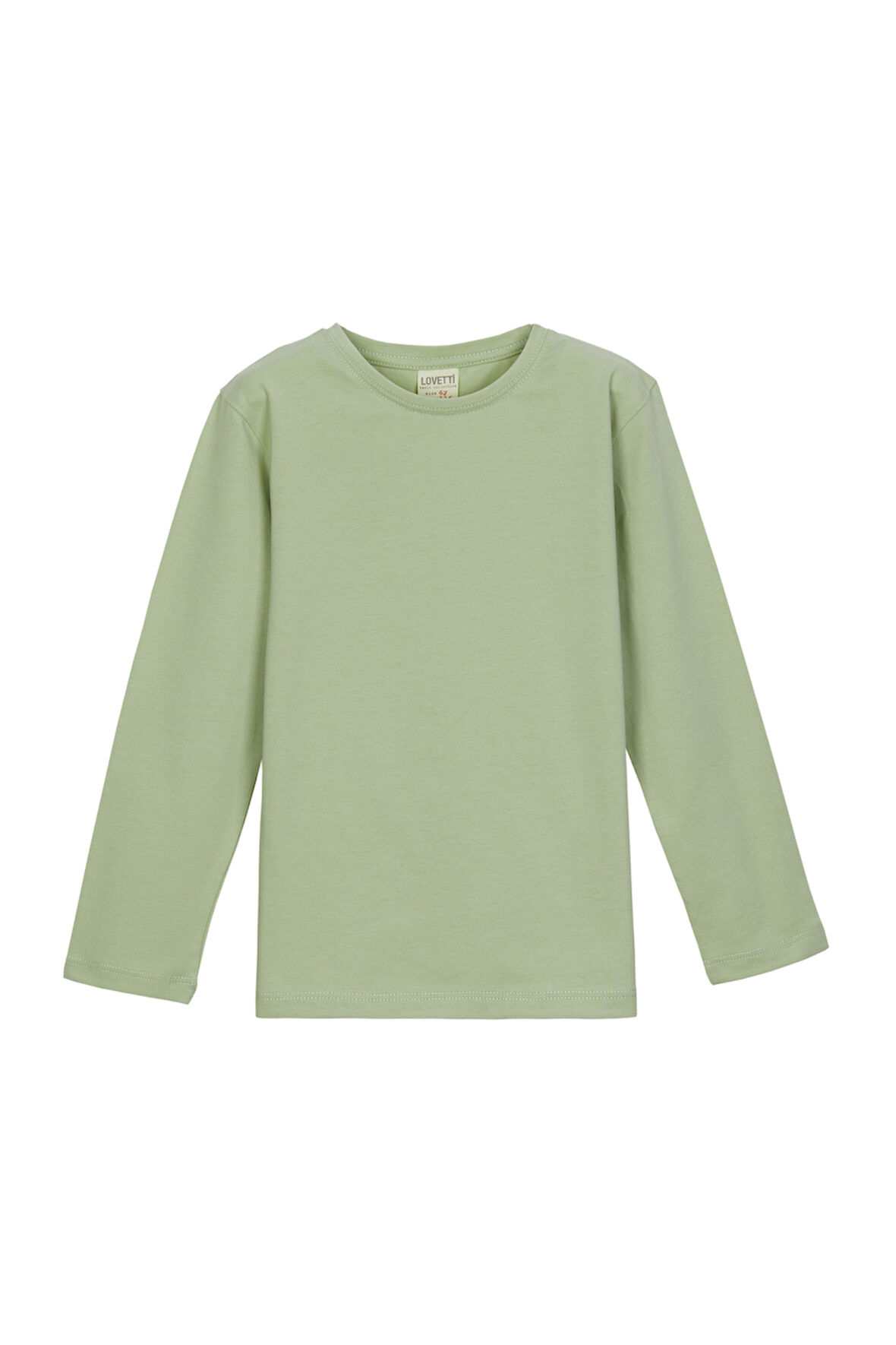 Açık Çağla Yeşil Basic Unisex Çocuk Mevsimlik Sıfır Yaka Uzun Kollu Tişört