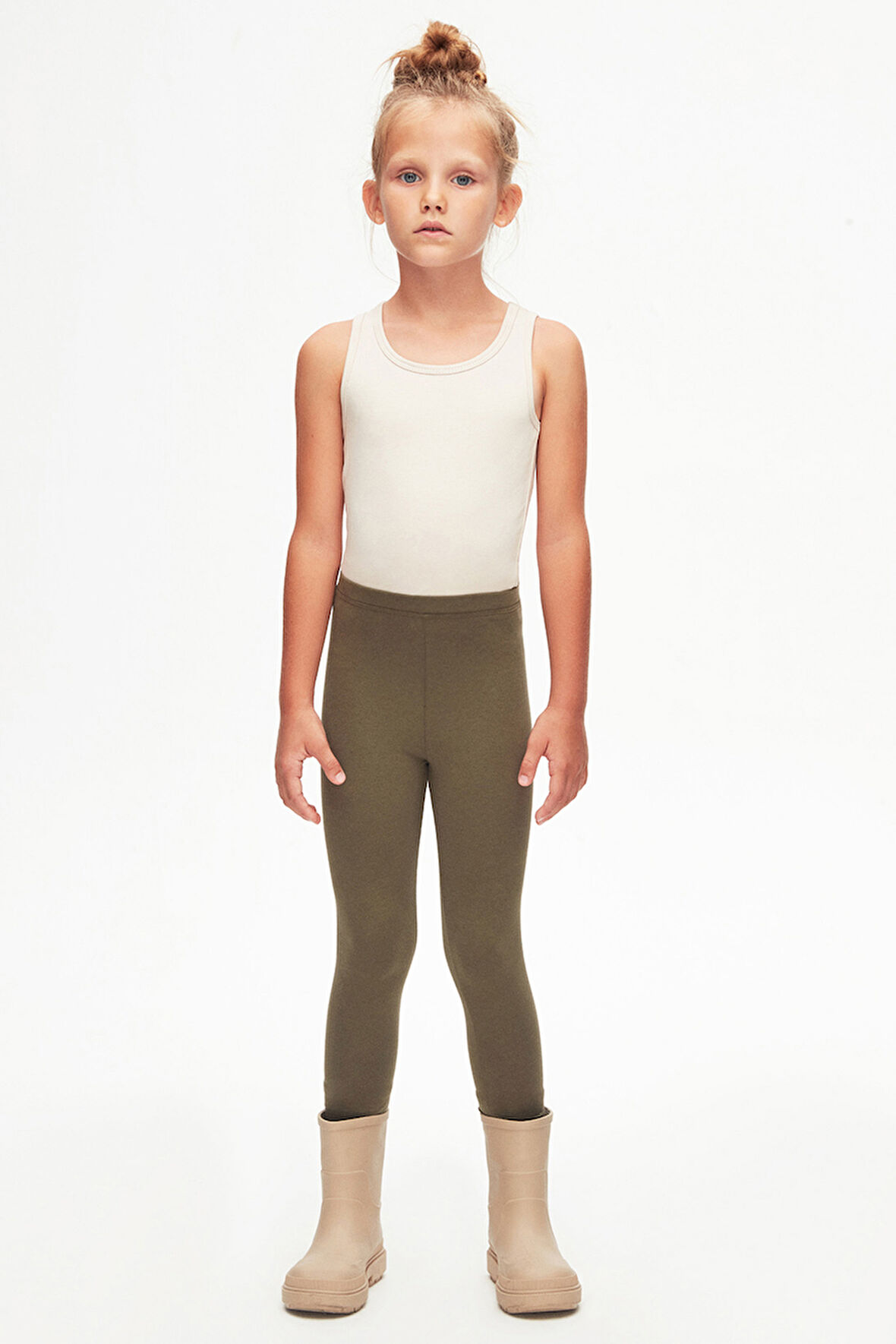 Kamuflaj Yeşil Basic Kız Çocuk Yazlık Tayt