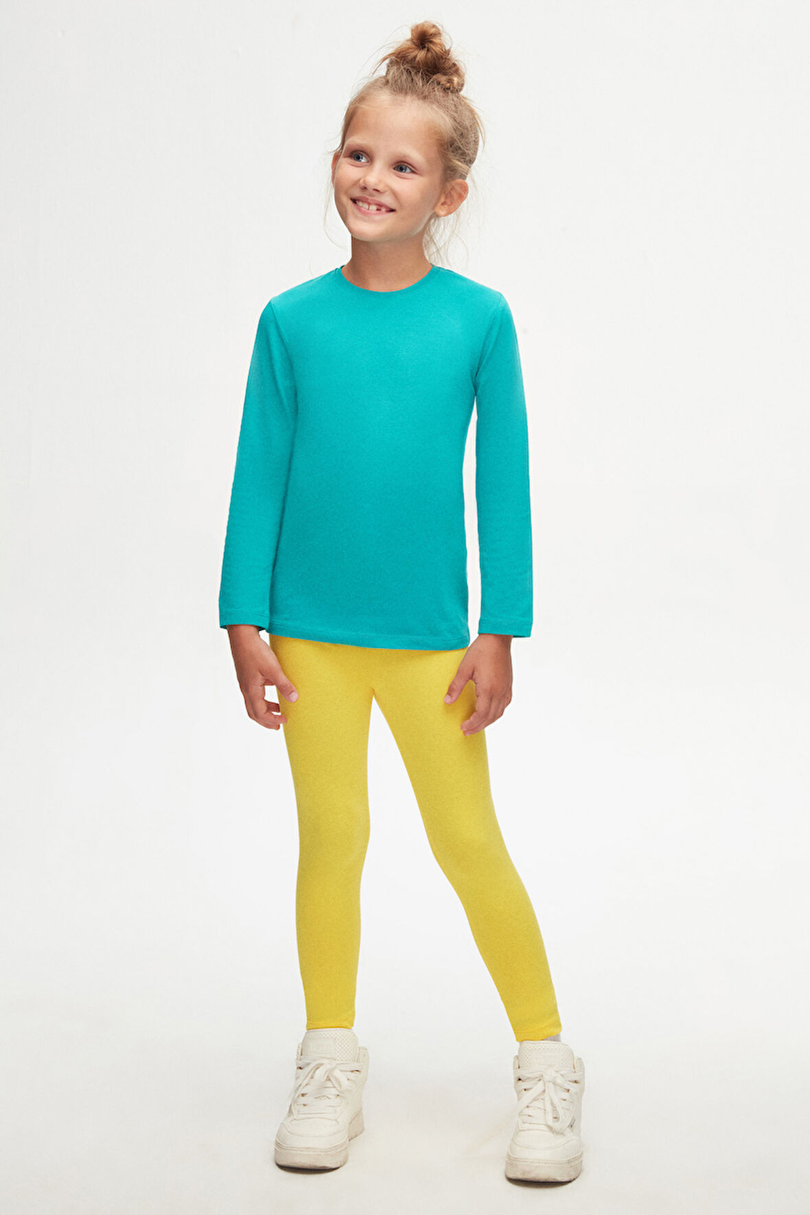 Petrol Basic Unisex Çocuk Mevsimlik Sıfır Yaka Uzun Kollu Tişört