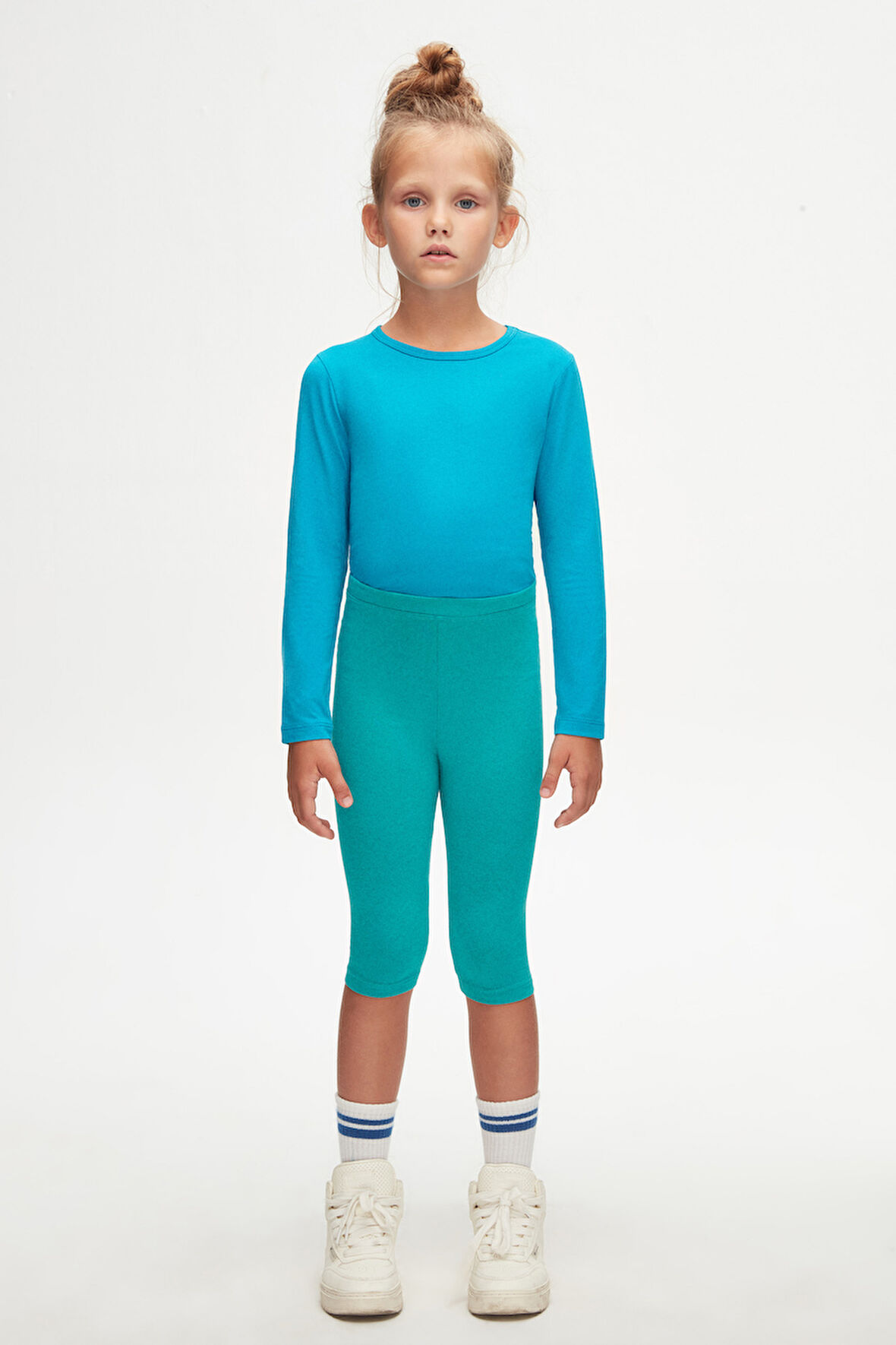 Petrol Basic Kız Çocuk Diz Altı Tayt Kapri