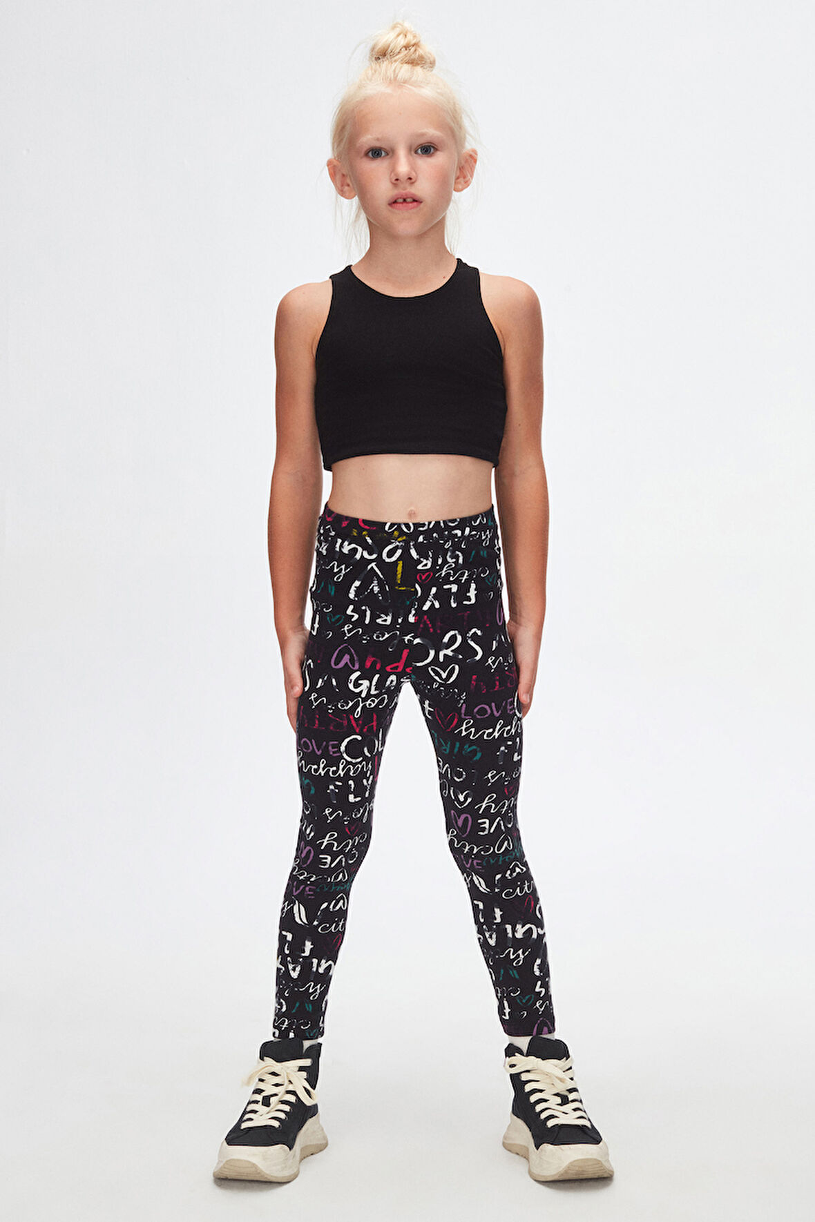 Siyah Glasgow Kız Çocuk Yazlık Desenli Tayt