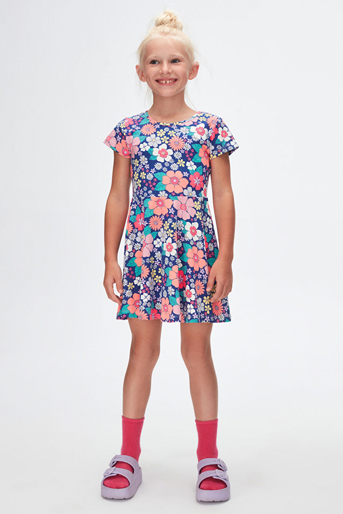 Neon Garden Kız Çocuk Desenli Kısa Kollu Elbise