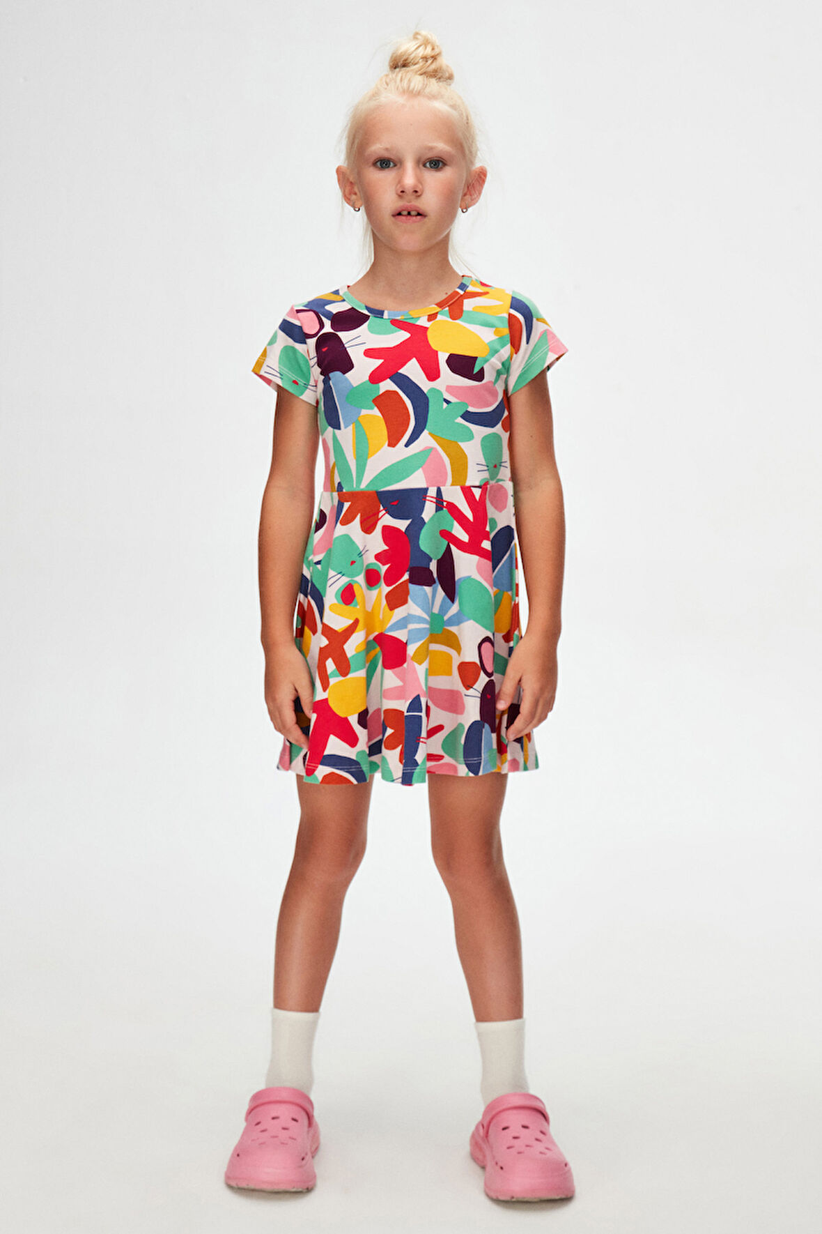 Cutouts Foliage Kız Çocuk Desenli Kısa Kollu Elbise