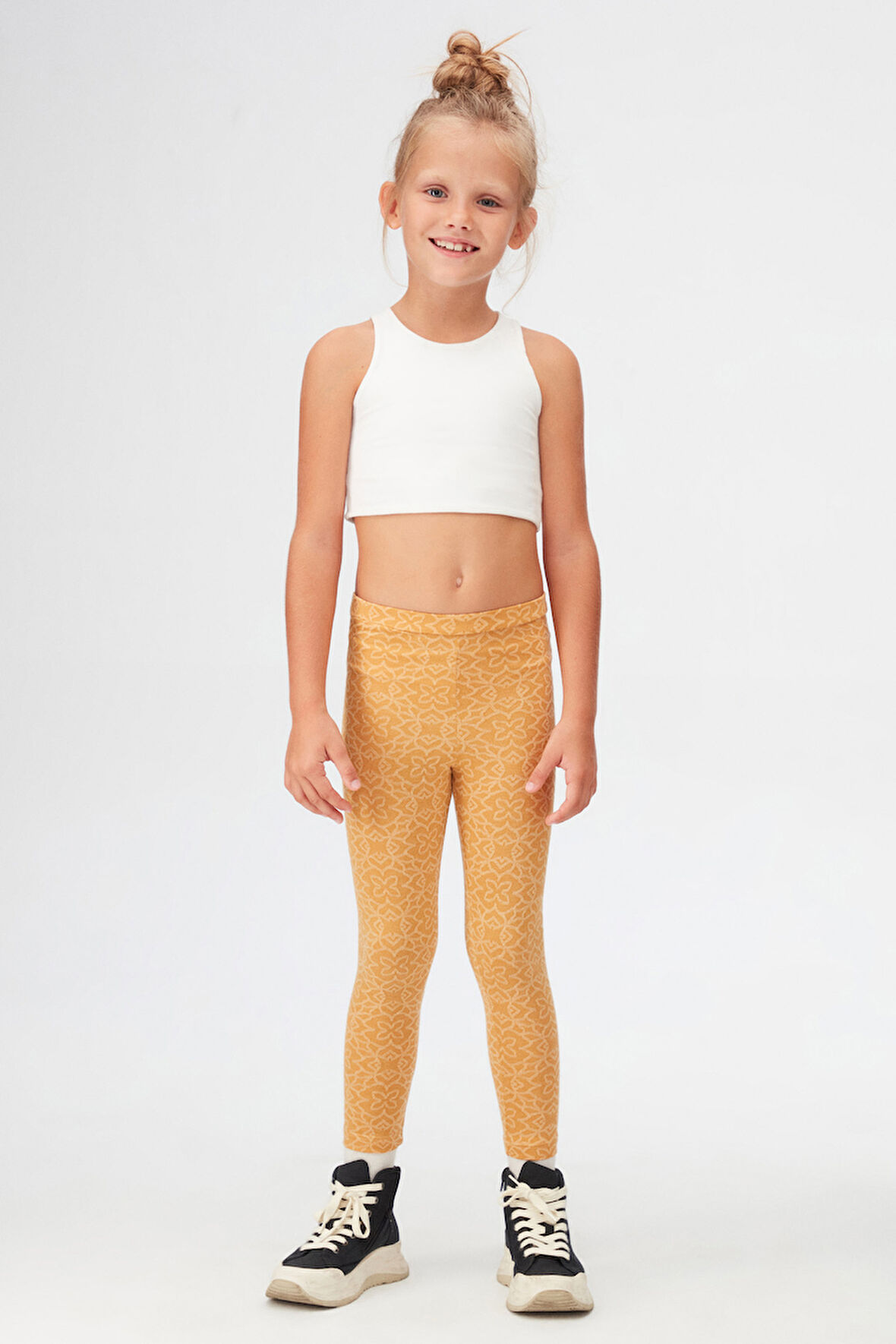 Hardal Yonca Desen Jakarlı Kız Çocuk Tam Boy Tayt
