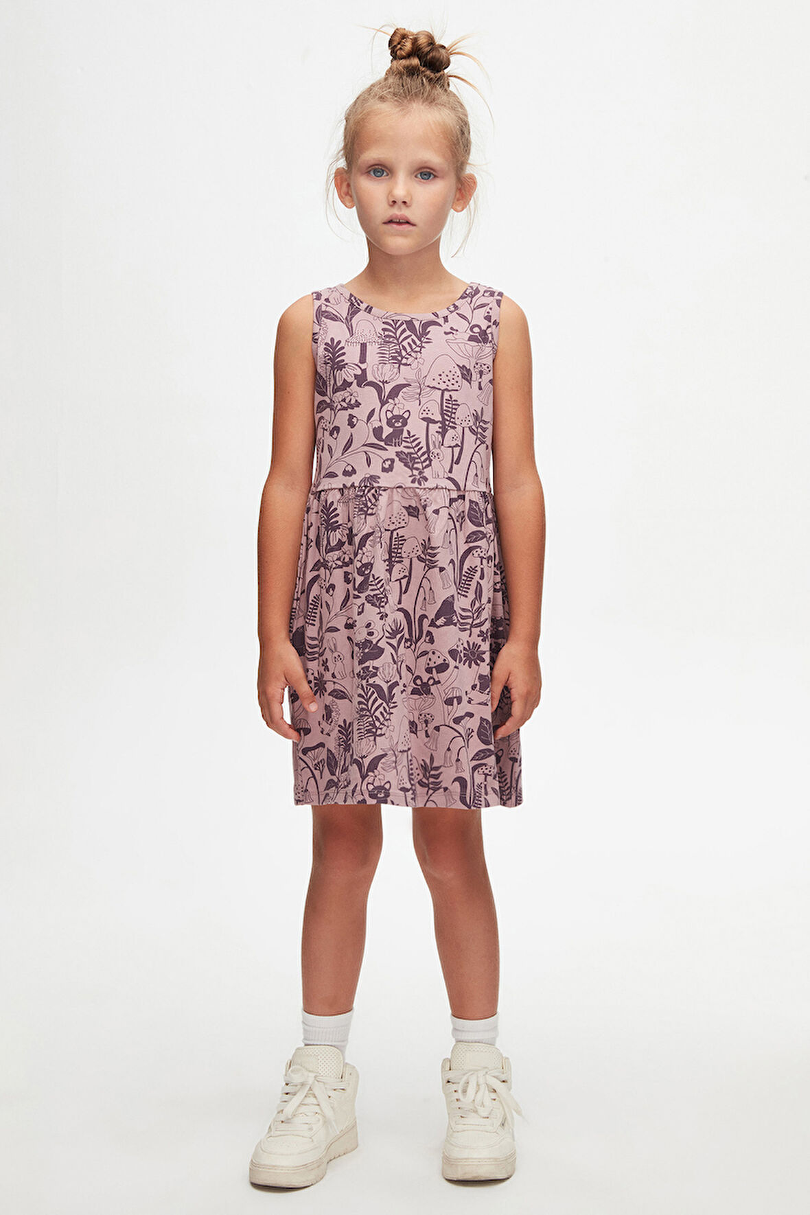 Gül Kurusu Forest Animals Kız Çocuk Desenli Kolsuz Elbise