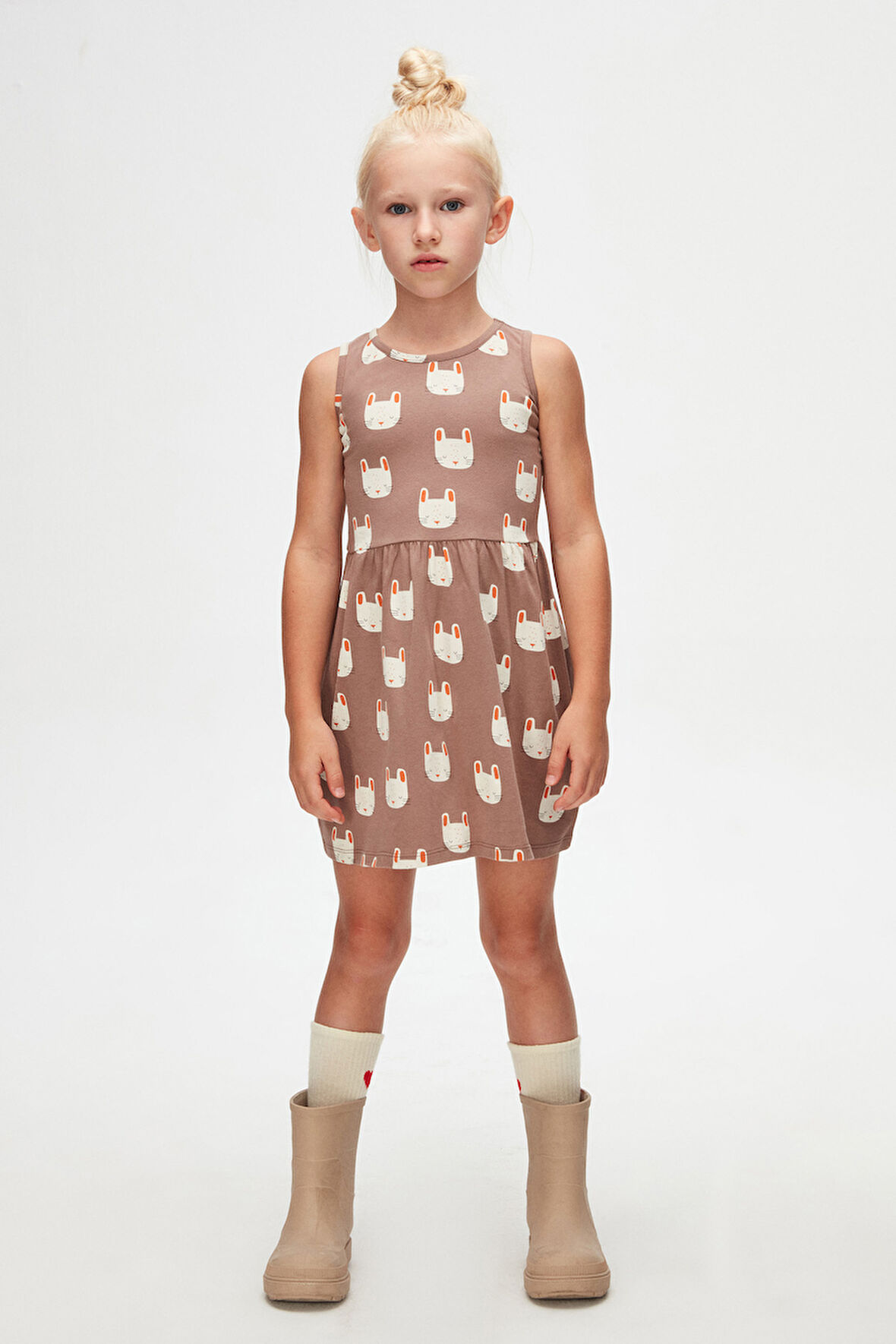 Sleepy Bunny Kız Çocuk Desenli Kolsuz Elbise