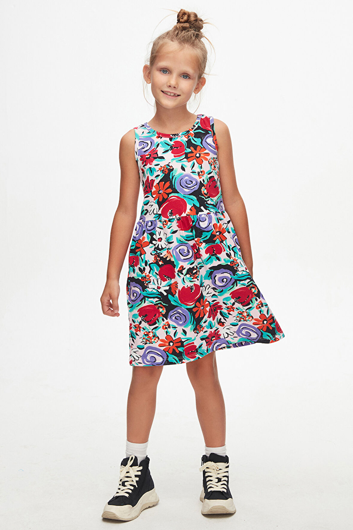 Vintage Flowers Kız Çocuk Desenli Kolsuz Elbise