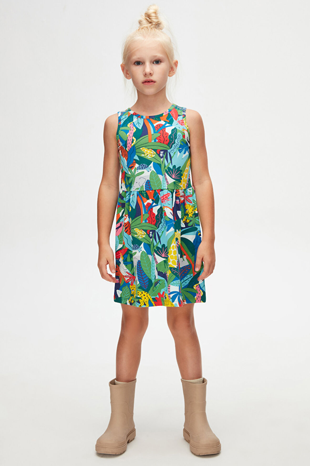 Tropical Zoo Kız Çocuk Desenli Kolsuz Elbise
