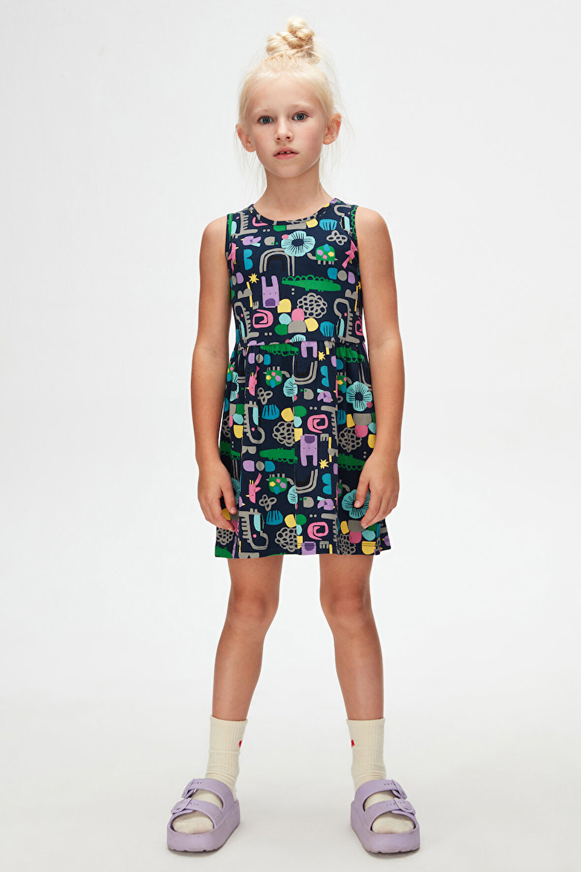 Cutouts Animal Kız Çocuk Desenli Kolsuz Elbise