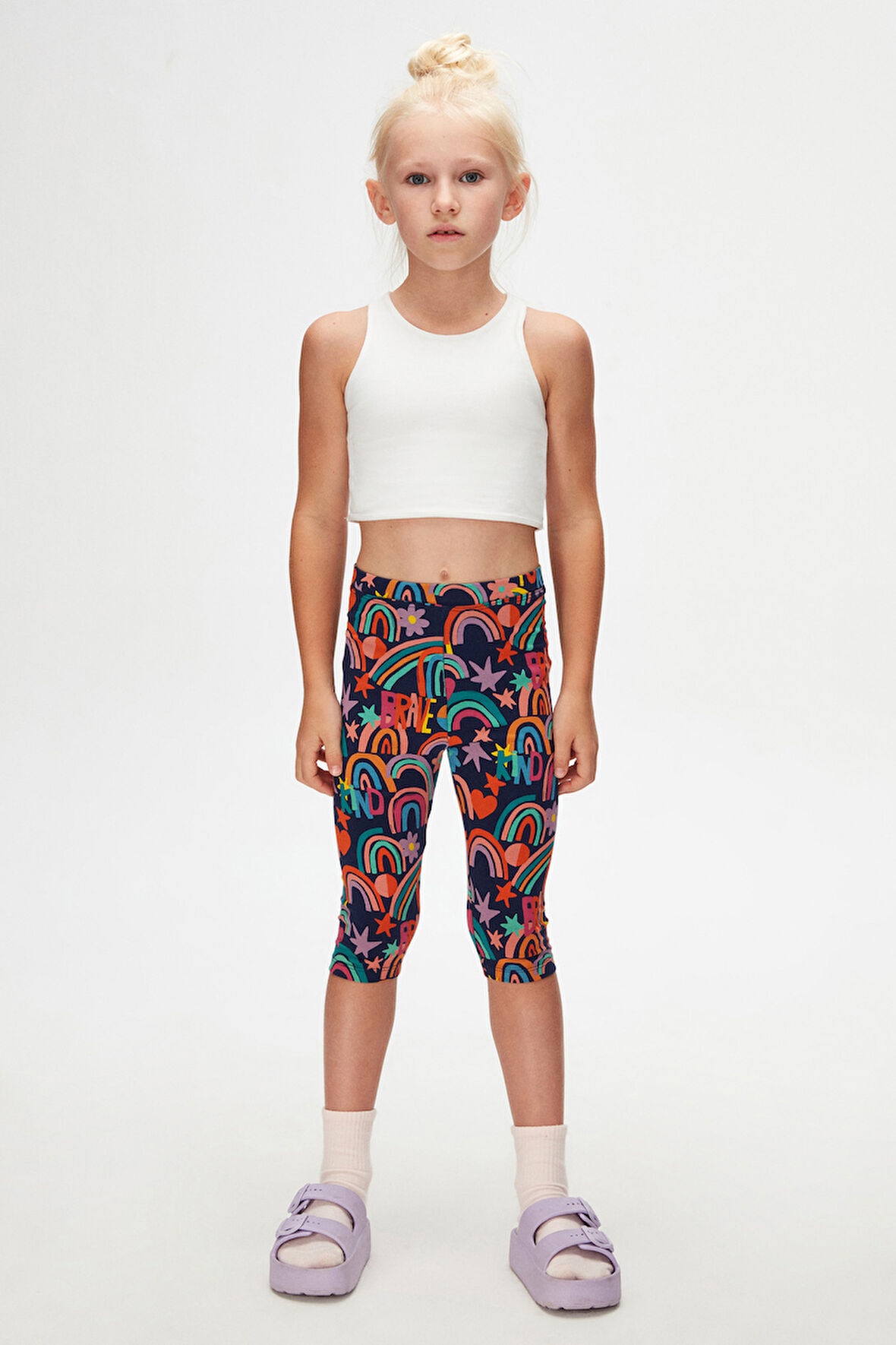 Brave & Happy Kız Çocuk Desenli Diz Altı Tayt Kapri