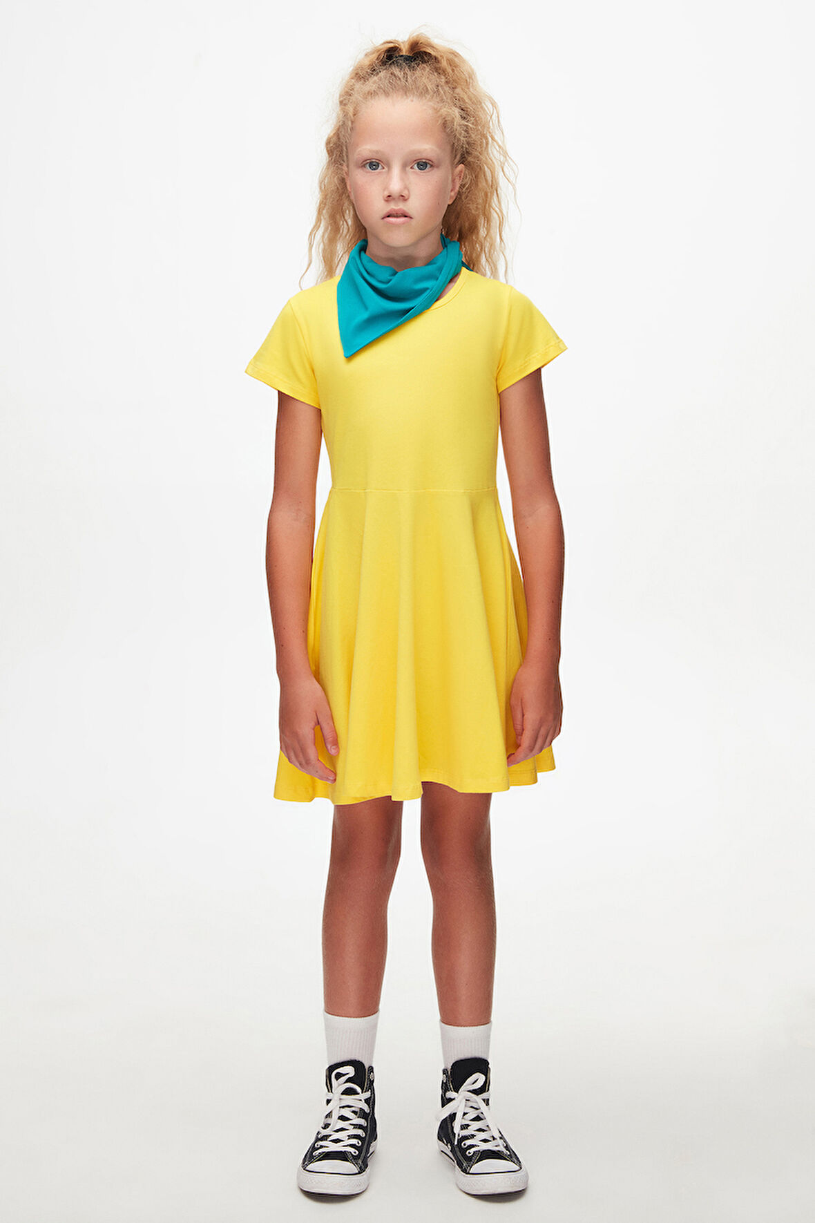 Sarı Renkli Basic Kız Çocuk Kısa Kollu Elbise