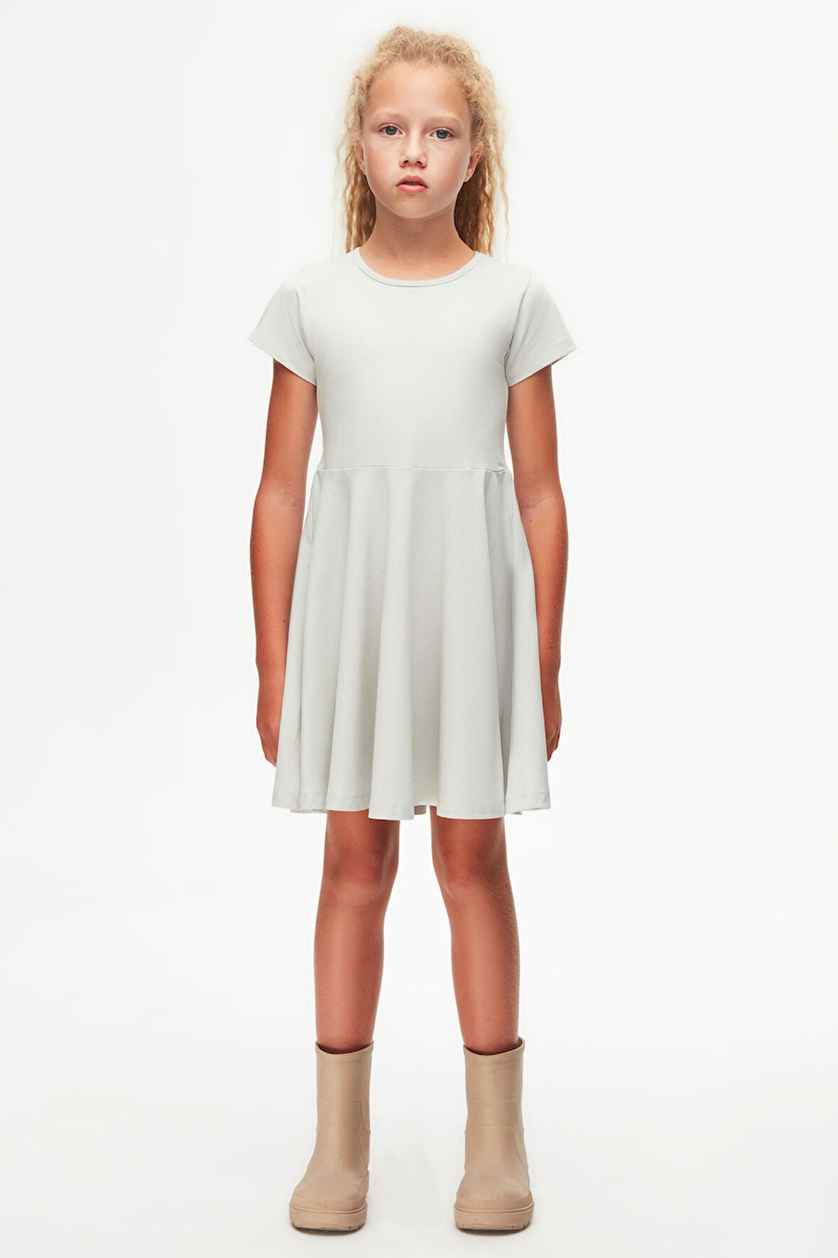 Duman Gri Renkli Basic Kız Çocuk Kısa Kollu Elbise